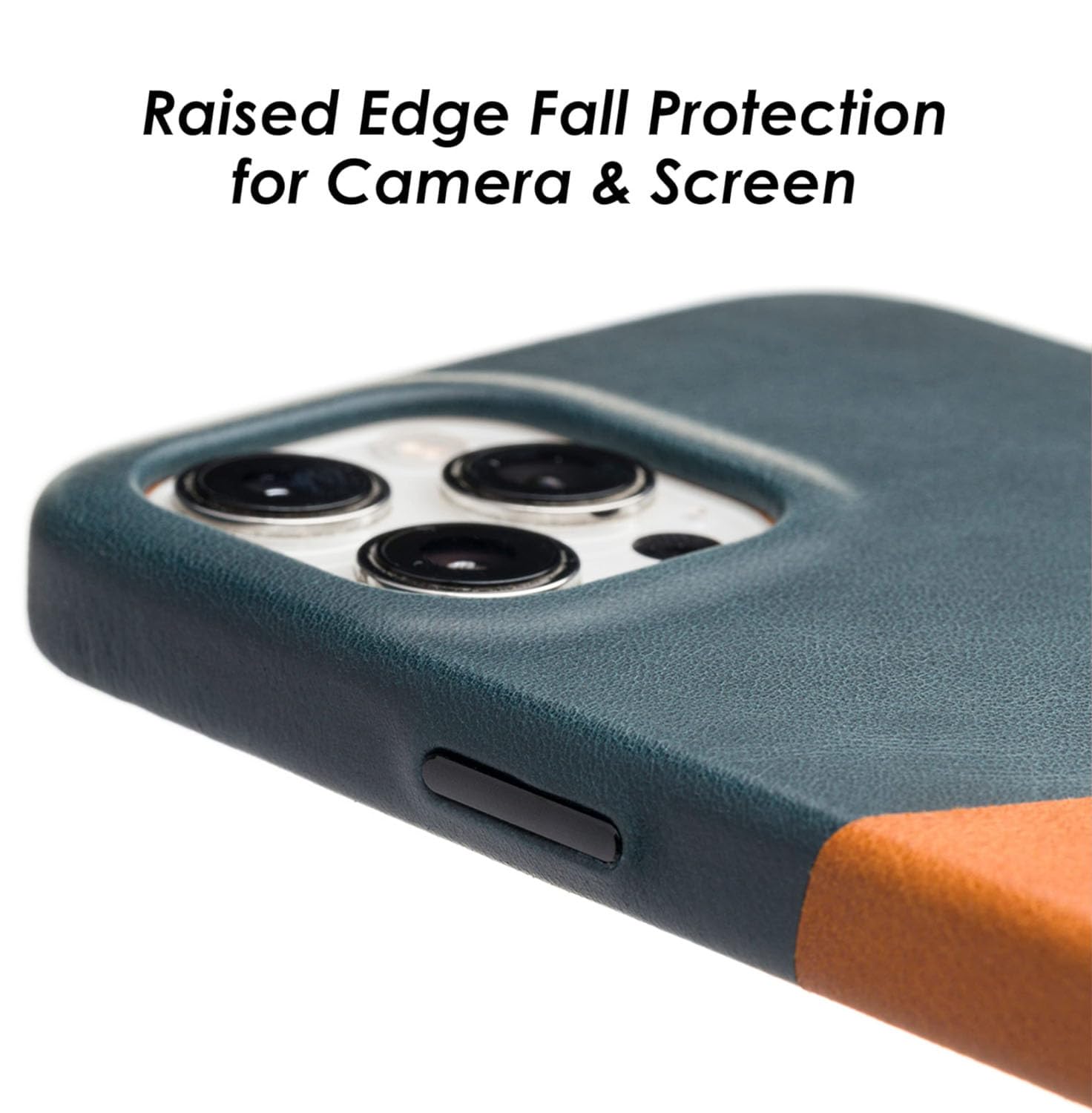 Premium Leather Case for iPhone 12 Pro Max - MagSafe & Wireless Charging Compatible - Genuine Top Grain Leather with Metal Buttons (Tan/Blue) - Perfect for Business & Travel Protection