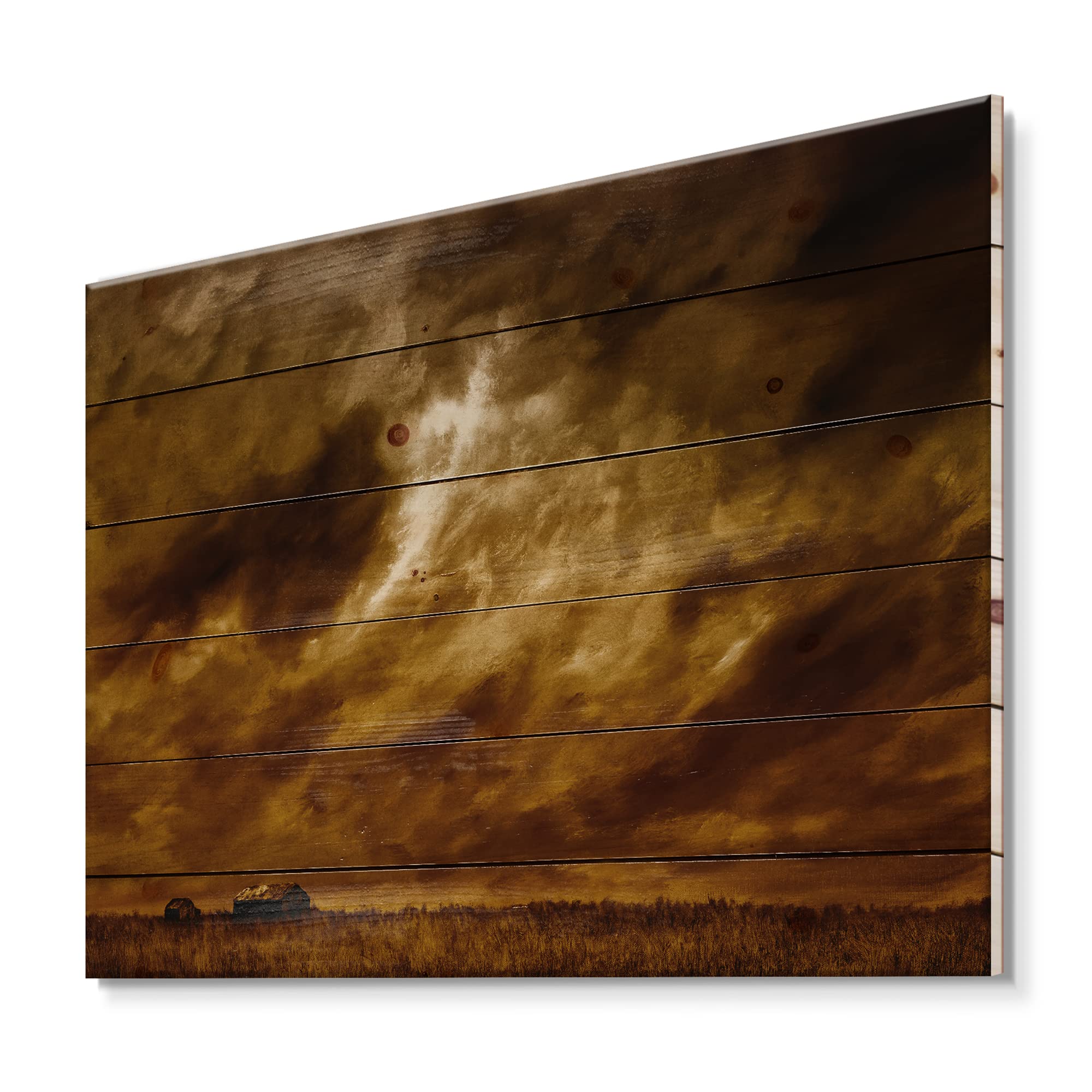 Desert Farmhouse Under Cloudy Sky Landscape Wall Art - Handcrafted Brown Wood Wall Decor for Living Room, Bedroom & Office - Natural Pine Wood Panel with Large Scenic Print - Rustic Farmhouse Decor for Home & Cabin
