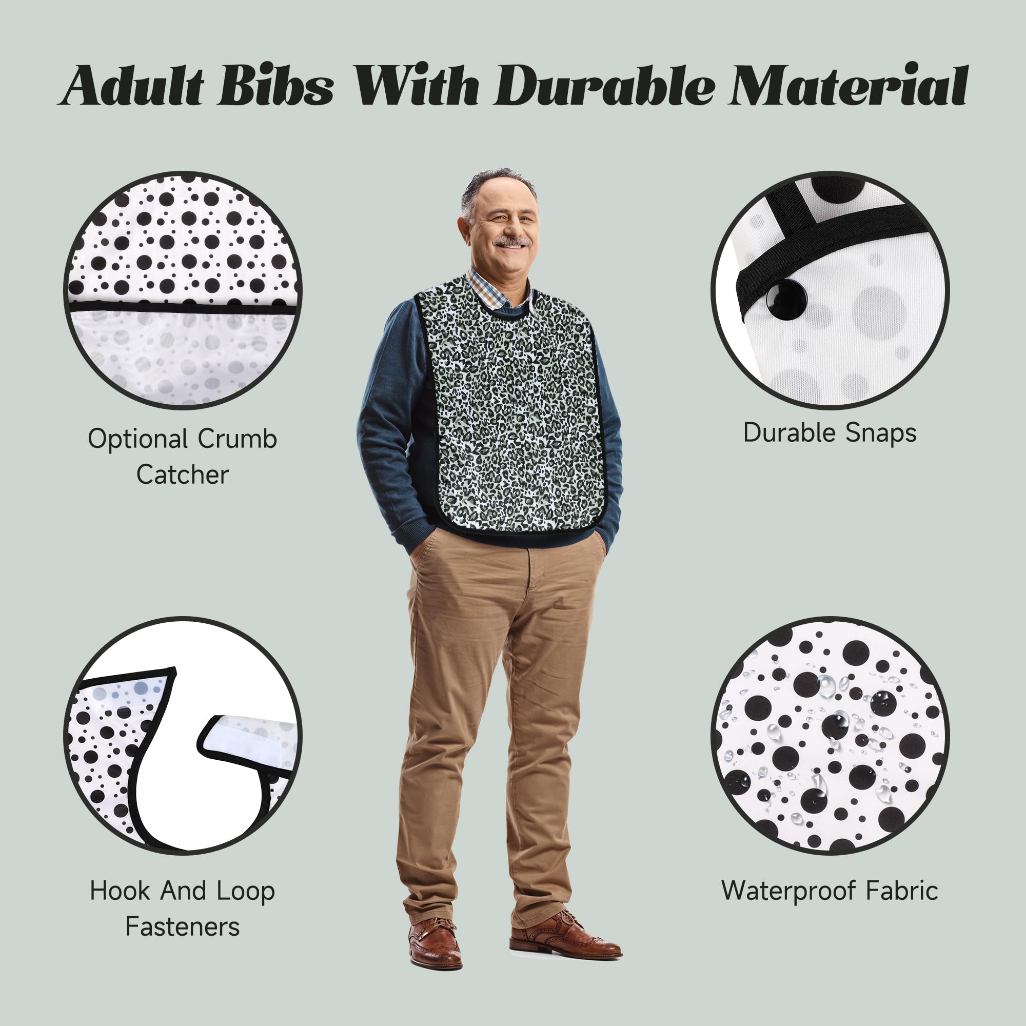 **3 Pack Washable Adult Bibs with Crumb Catcher - Reusable Waterproof Feeding Bib for Seniors & Adults - Perfect for Mealtime, Dining Out & Home Care**