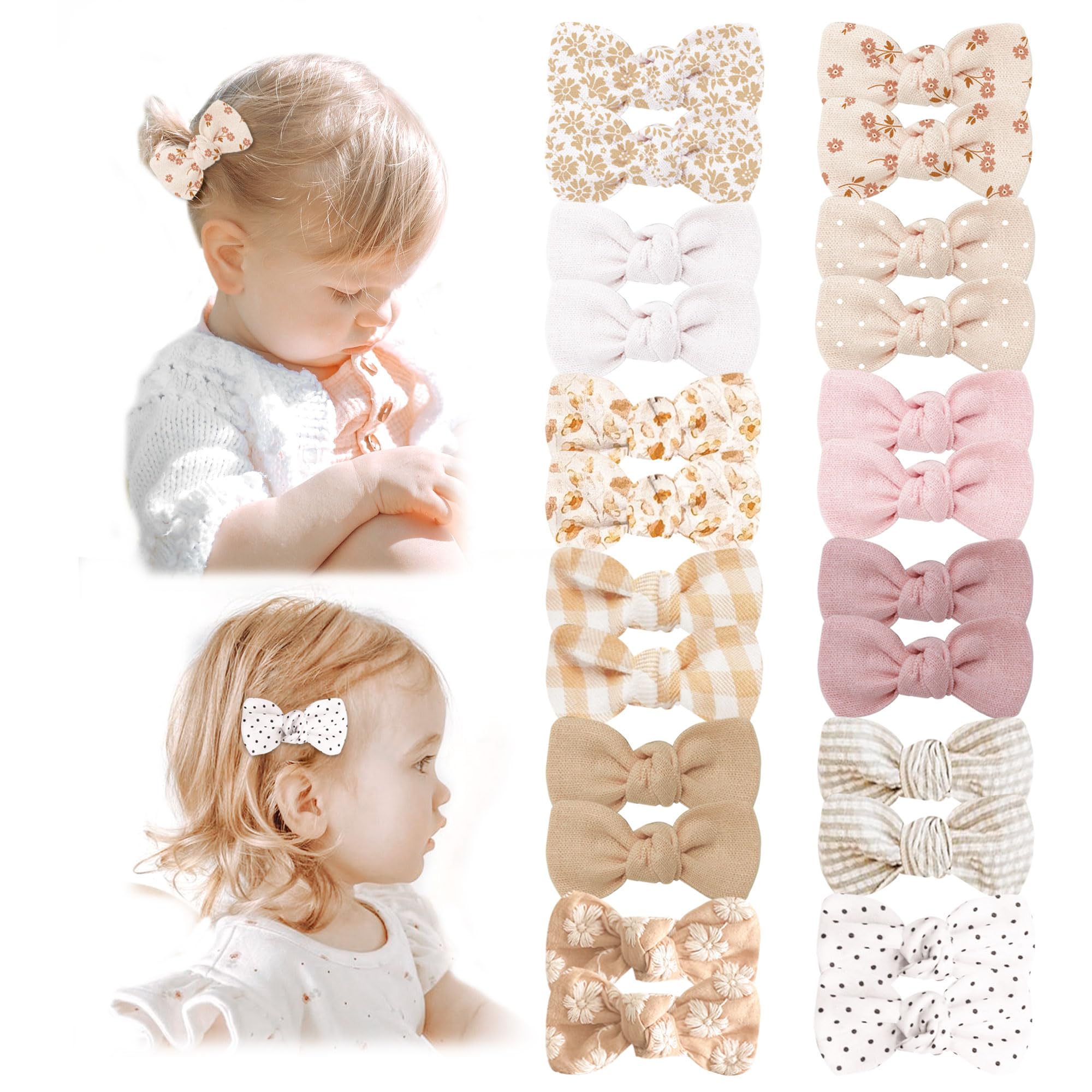 Niceye Baby Hair Clips - 24 Pcs Soft Cotton Lined Hair Bows for Infants, Toddlers & Girls | Gentle Non-Slip Barrettes for Fine Hair | Perfect for Daily Wear, Parties & Photo Shoots