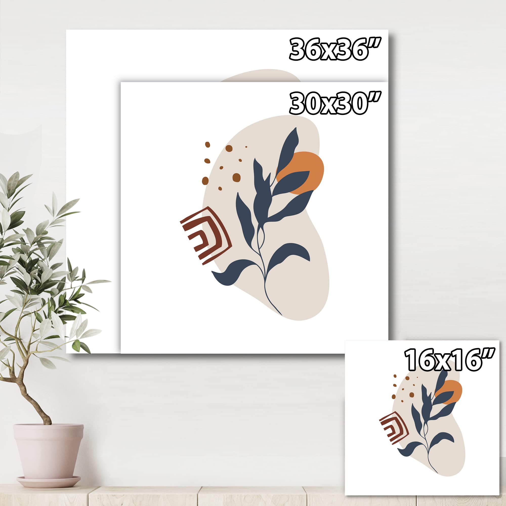 Abstract Flowers On Minimal Shapes VII - Modern Canvas Wall Art Grey 36x36 - Perfect for Living Room, Bedroom & Office Decor