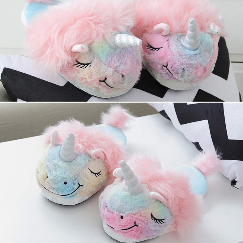 Amosfun Unicorn Plush House Slippers - Soft Anti-Slip Indoor Shoes for Women & Girls - Cozy Winter Home Footwear for Bedroom, Lounge & Gift Giving