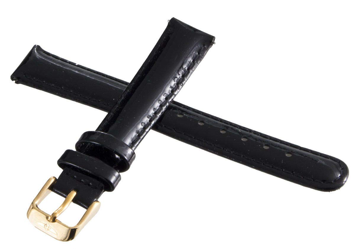 Original Invicta 16mm Women's Black Patent Genuine Leather Watch Band Strap with Gold-Tone Buckle - Replacement Strap for Dress Watches, Business Attire & Formal Occasions