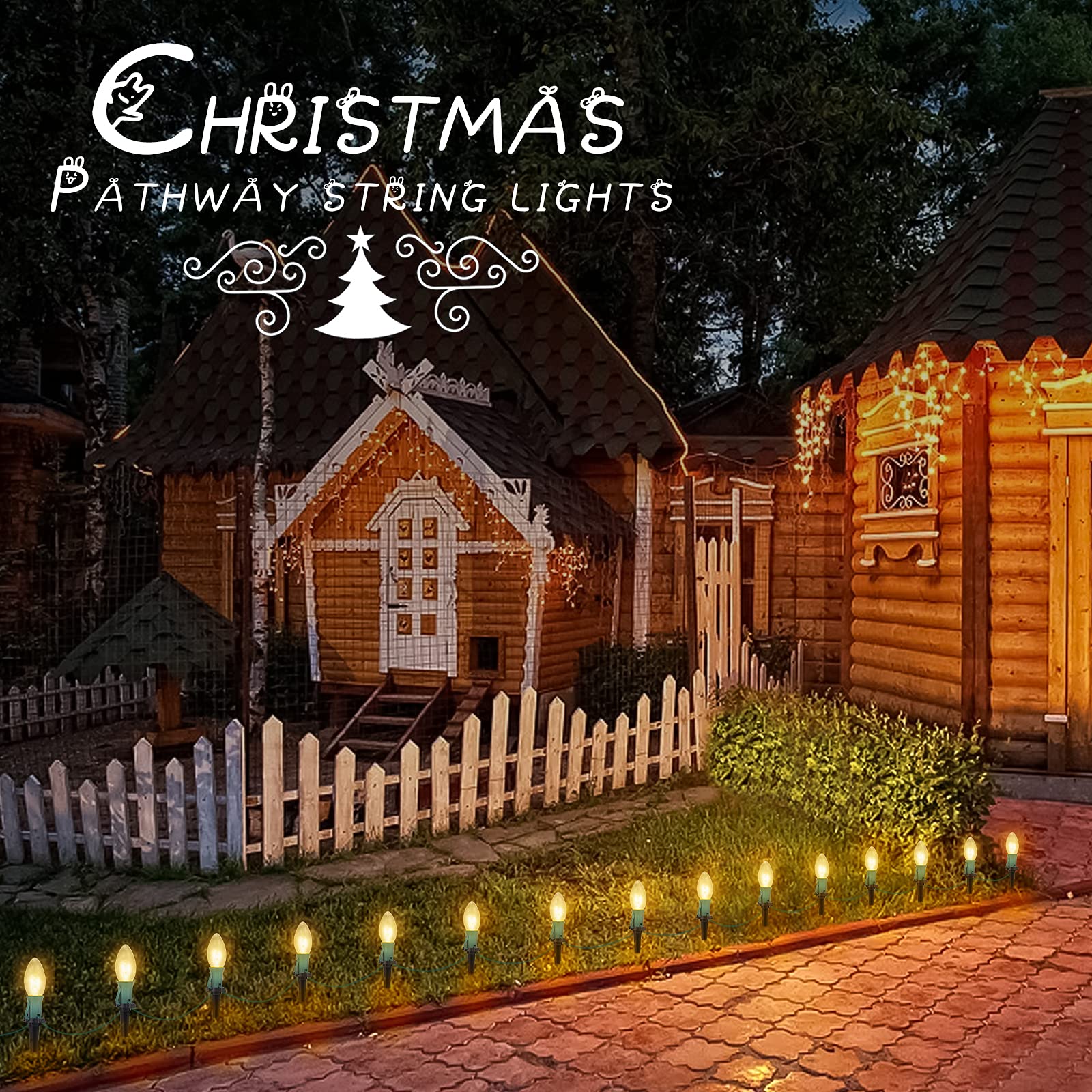 C9 Christmas Lights Outdoor - 25.7 Ft 20 Bulbs Waterproof Pathway Lights for Driveway, Walkway, Sidewalk | Perfect for Holiday Yard Decorations & Outdoor Christmas Displays | Ideal for Home, Garden, and Seasonal Celebrations
