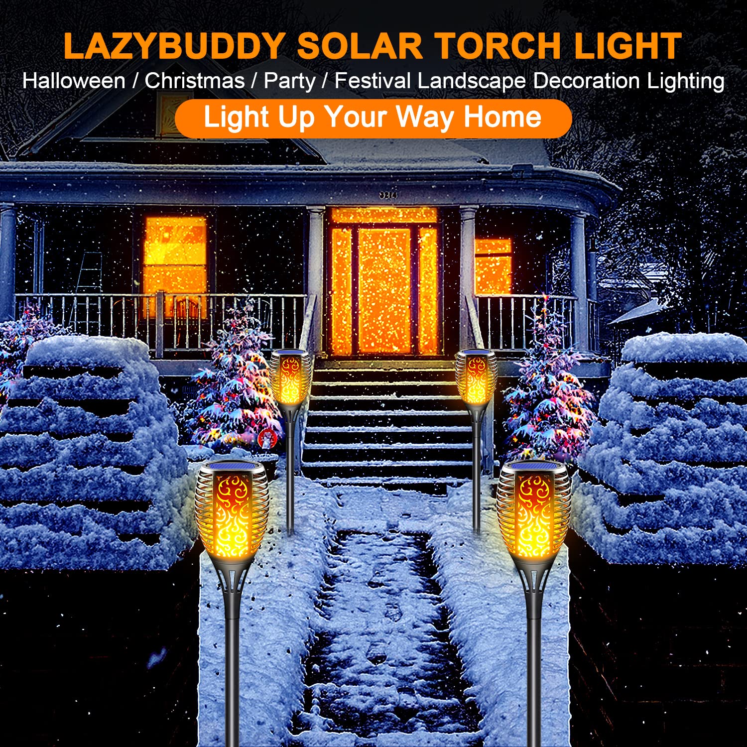 14 Pack Solar Torch Lights Outdoor Waterproof - Flickering Flame Solar Fire Lights with Auto On/Off, 3-in-1 Dusk to Dawn Sensor for Christmas Decor, Garden Pathway & Hanging Lantern - Perfect for Patio, Yard, Walkway & Landscape Lighting