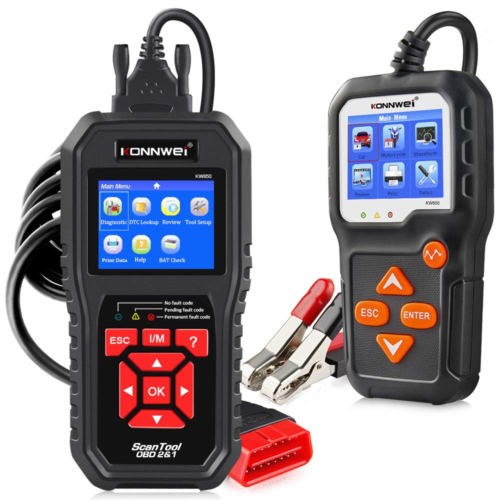 KW850 OBD2 Scanner & KW650 Car Battery Tester - Professional Automotive Diagnostic Tool for Engine Fault Codes & Battery Health Check - Perfect for Mechanics, DIY Enthusiasts & Roadside Emergencies