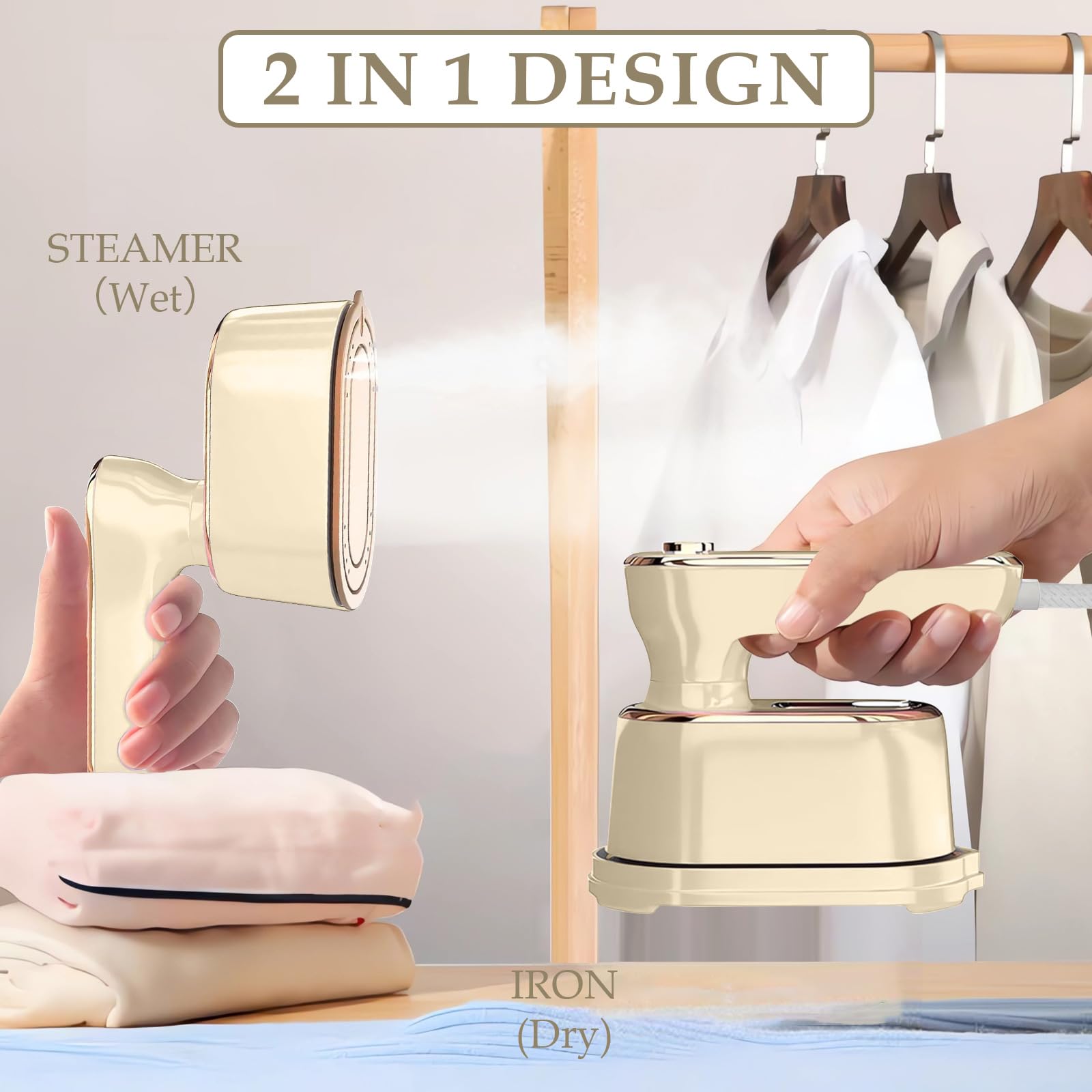 Portable Travel Steamer for Clothes - 1000W 2-in-1 Handheld Garment Steamer & Iron with 360° Rotation, 10-Second Fast Heat-Up, Constant 302°F | Perfect for Wrinkle-Free Clothes at Home, College Dorm, Business Trips & Vacation Packing