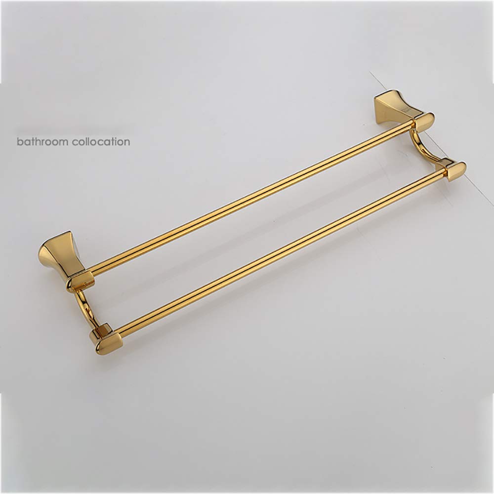 Premium Gold Double Towel Bar - Heavy Duty Brass Wall Mounted Towel Rack for Bathroom, Kitchen & Hotel - Rustproof Towel Holder with Screw Installation - Perfect for Spa, Gym & Luxury Home Decor