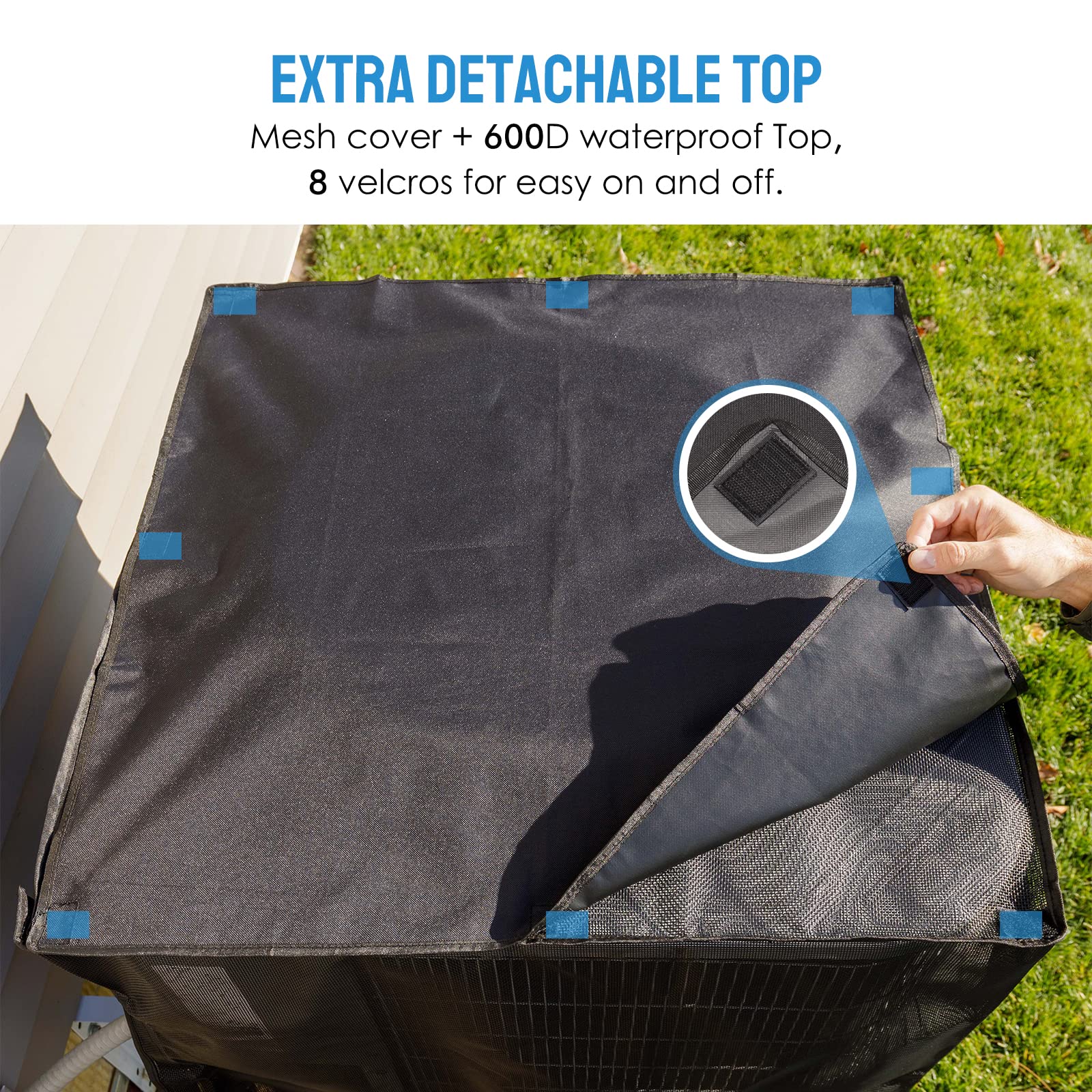 Breathable All-Season Air Conditioner Cover with Detachable Waterproof Top - 28 x 28 x 32 Inch Full Mesh AC Unit Protector for Leaves, Weeds, Cottonwood & Debris - Perfect for Outdoor Central AC Protection in Winter & Summer