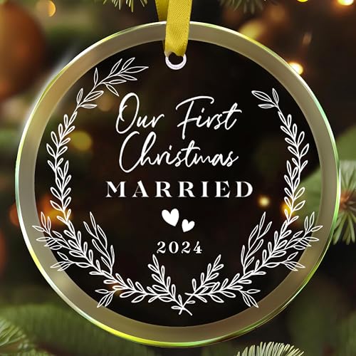 Glass Christmas Wedding Ornament 2024