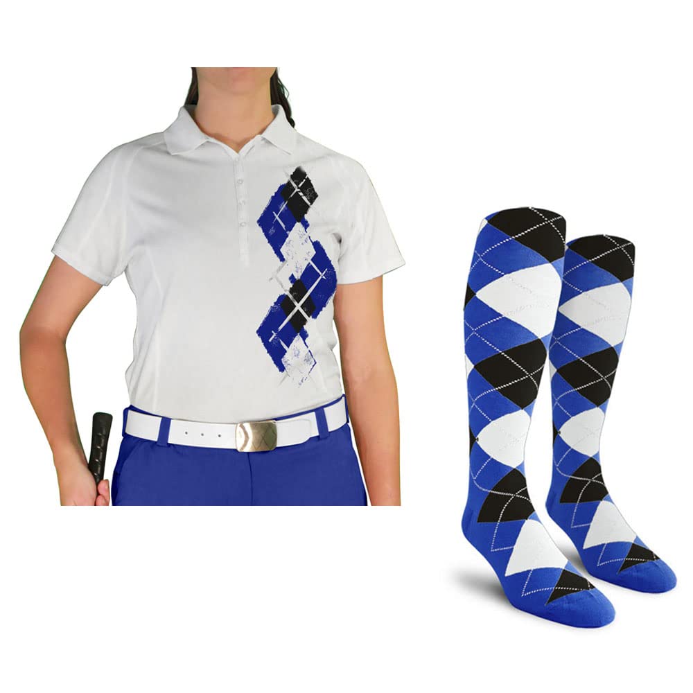 Dry Fit Short Sleeve Graphic Golf Polo Shirt with Socks for Women - Breathable Moisture Wicking Performance Top & Comfortable Socks Set in Argyle Paradise Print (AA-ZZ) | Perfect for Golfing, Tennis, Casual Wear & Outdoor Activities
