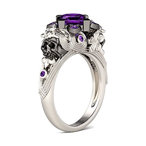 Jeulia 2.13 Carat Twist Skull Ring for Women - Sterling Silver Two-Tone Flower Design with White Diamonds | Princess Cut Engagement Promise Ring Set in Gift Box | Gothic Jewelry for Weddings, Anniversaries & Alternative Fashion