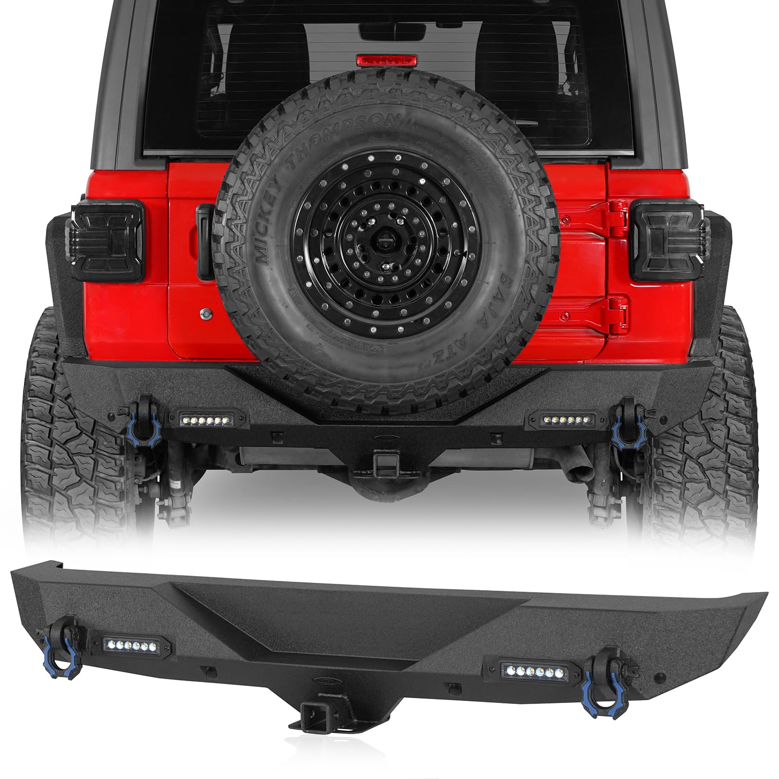 Heavy Duty u-Box Rear Bumper with Hitch Receiver & 2x LED Floodlights for Jeep Wrangler JL & JLU (2018-2025) - Off-Road Protection & Towing Accessory for Adventure & Trail Riding