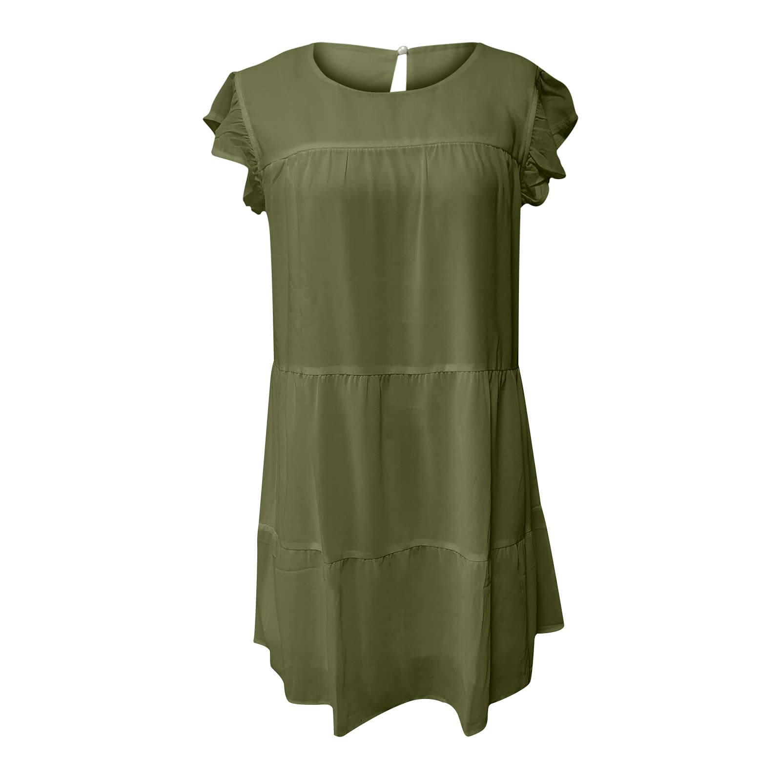 Women's Summer Dresses - Casual Sleeveless Floral Ruffle Sleeve Mini Dress with Crew Neck | Loose Flowy Pleated Design for Beach, Vacation & Outdoor Parties