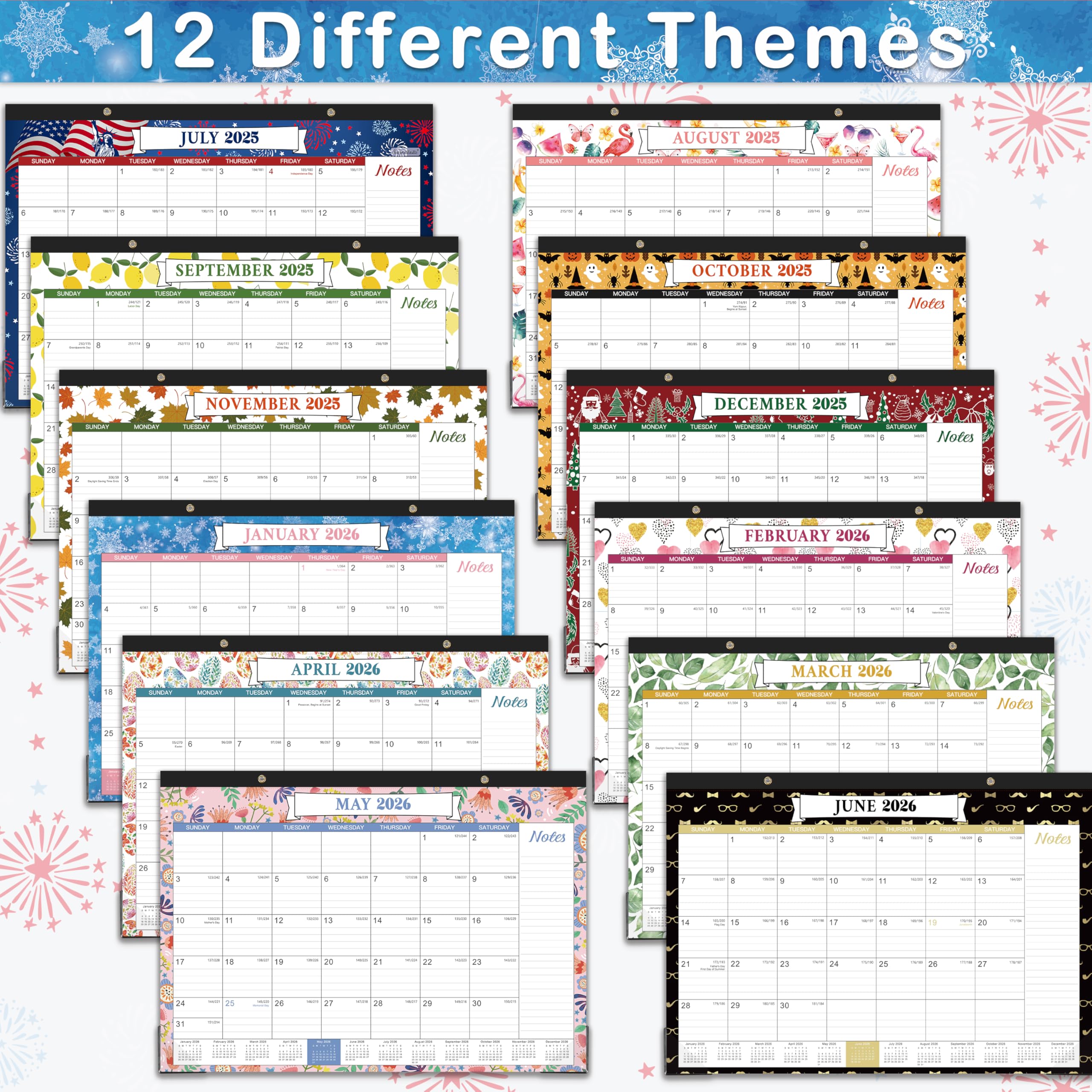 2025-2026 Monthly Desk Calendar - 18 Months from July 2025 to December 2026, 16.9