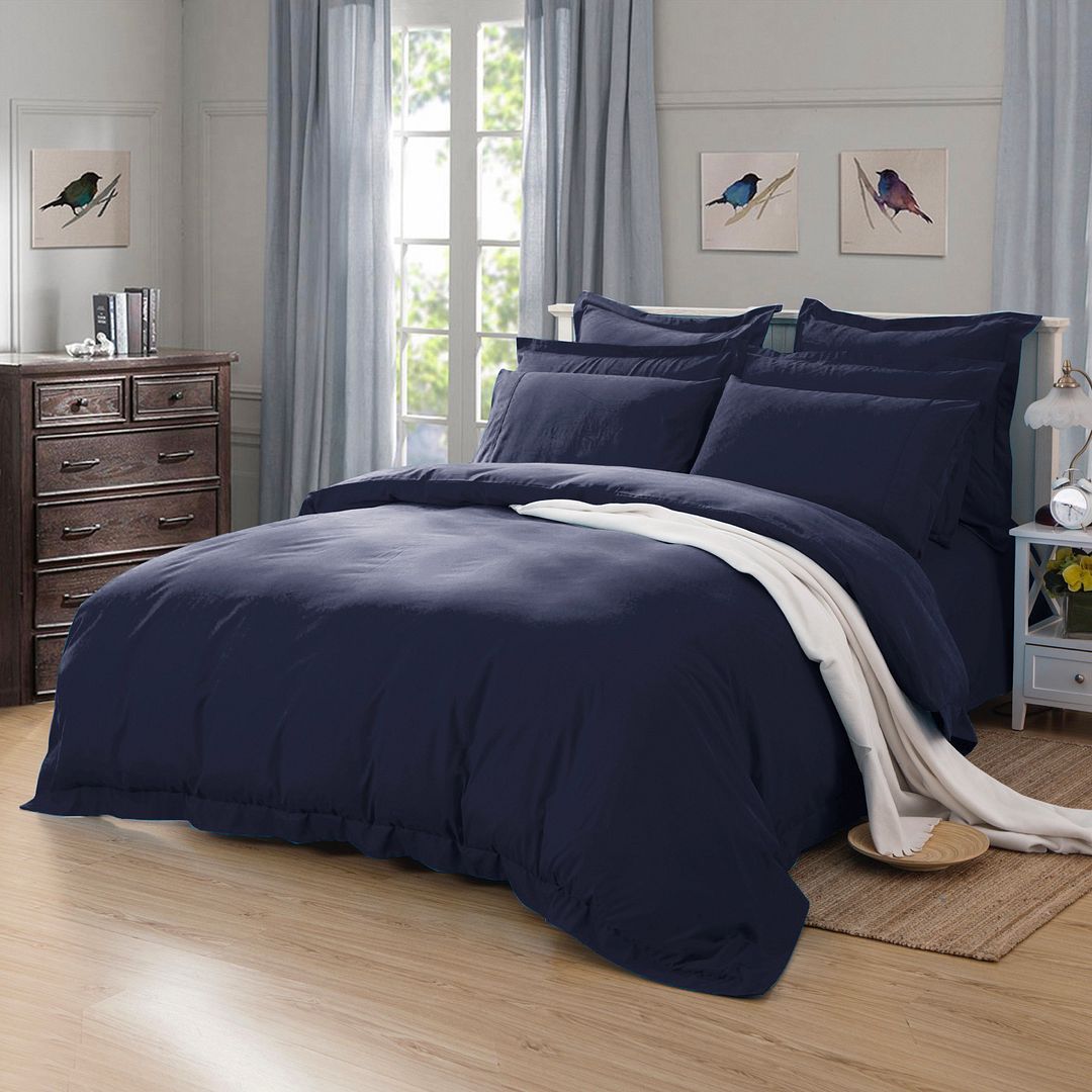 Premium 1000TC Super King Size Duvet Cover Set - Midnight Blue Luxury Bedding for Master Bedrooms & Guest Rooms