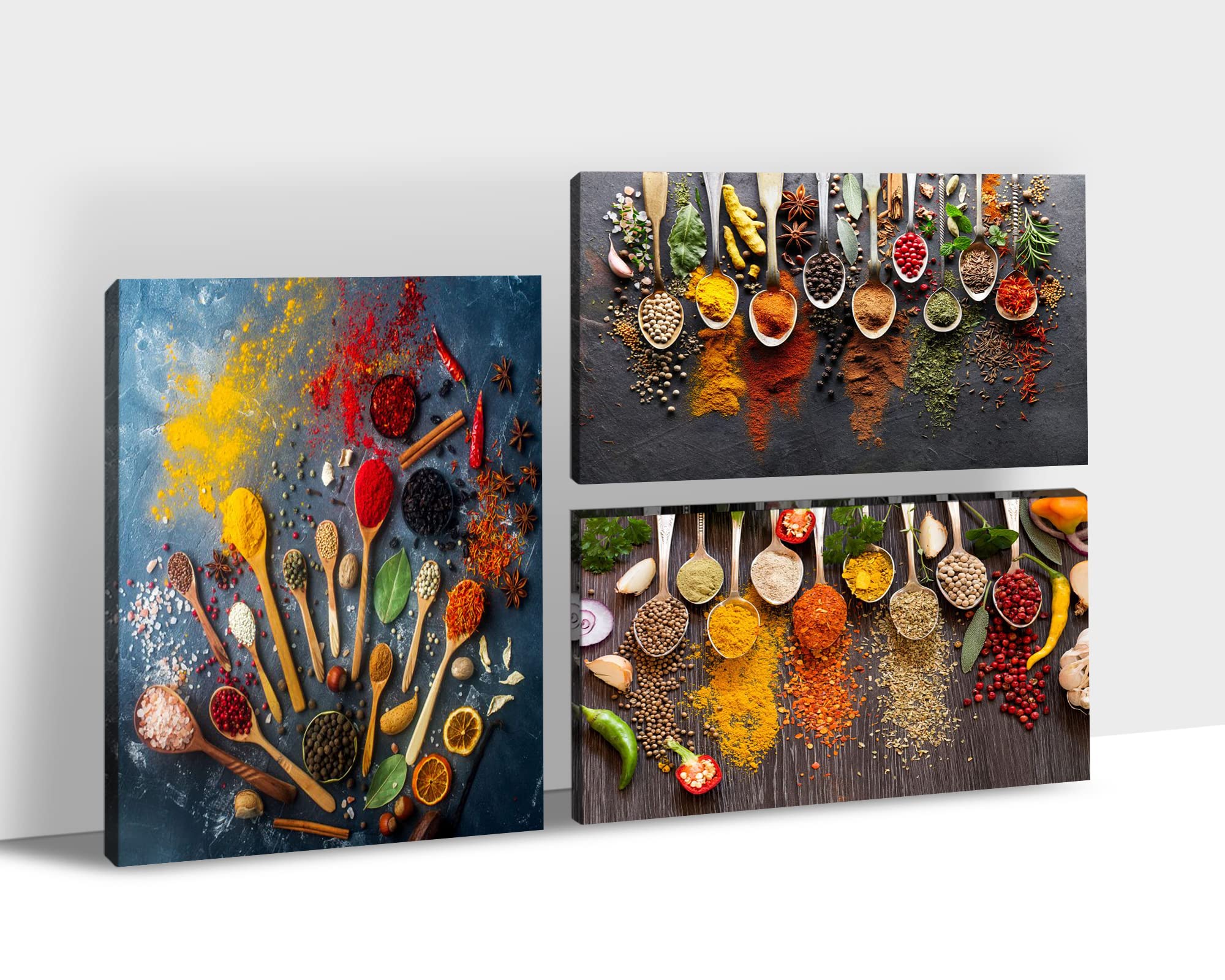 TIMUBA 3-Piece Kitchen Canvas Wall Art Set - 24x36 Inch Spoon & Spice Paintings for Dining Room, Living Room & Home Decor - Perfect for Farmhouse, Modern & Rustic Interior Design Styles
