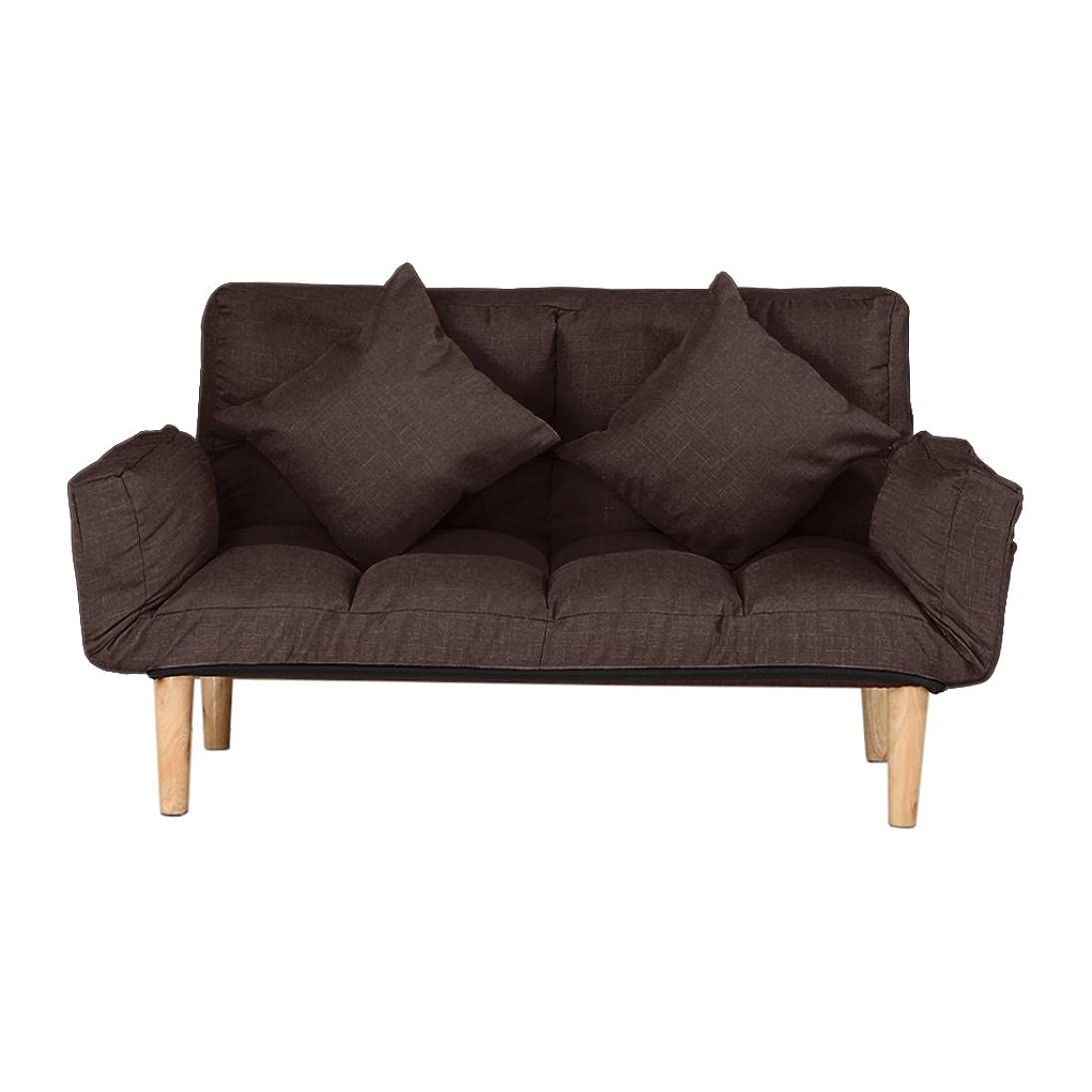 Modern Lazy Folding Sofa Bed Chair with Foldable Armrests & 2 Pillows - Wooden Leg Loveseat Sleeper Sofa for Living Room, Bedroom & Small Spaces (C-Brown) | Perfect for Apartments, Guest Rooms & Home Offices