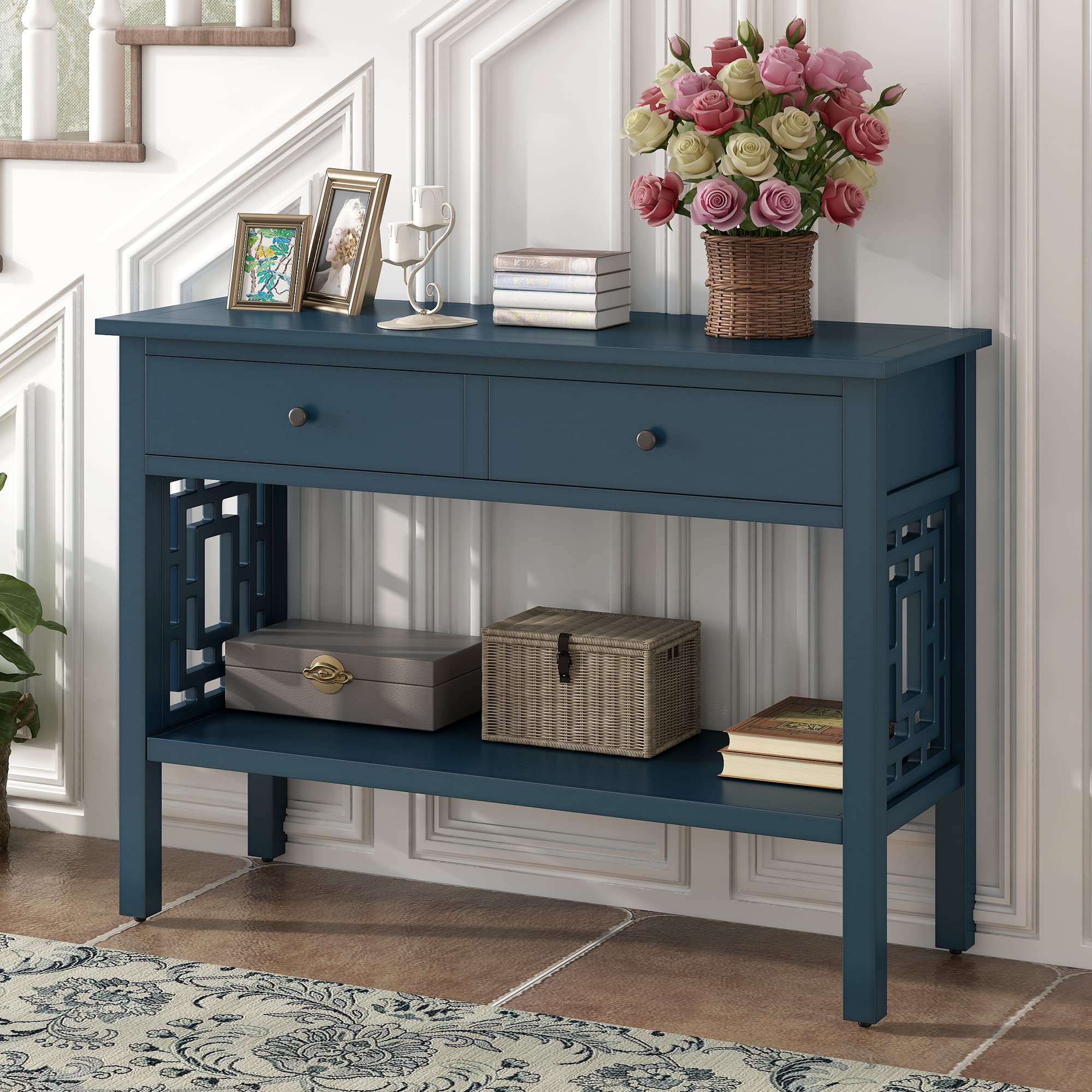 Knocbel 2-Drawer Console Table with Open Shelf - Entryway, Hallway, Foyer Sofa Table - 160lbs Weight Capacity - 41.7