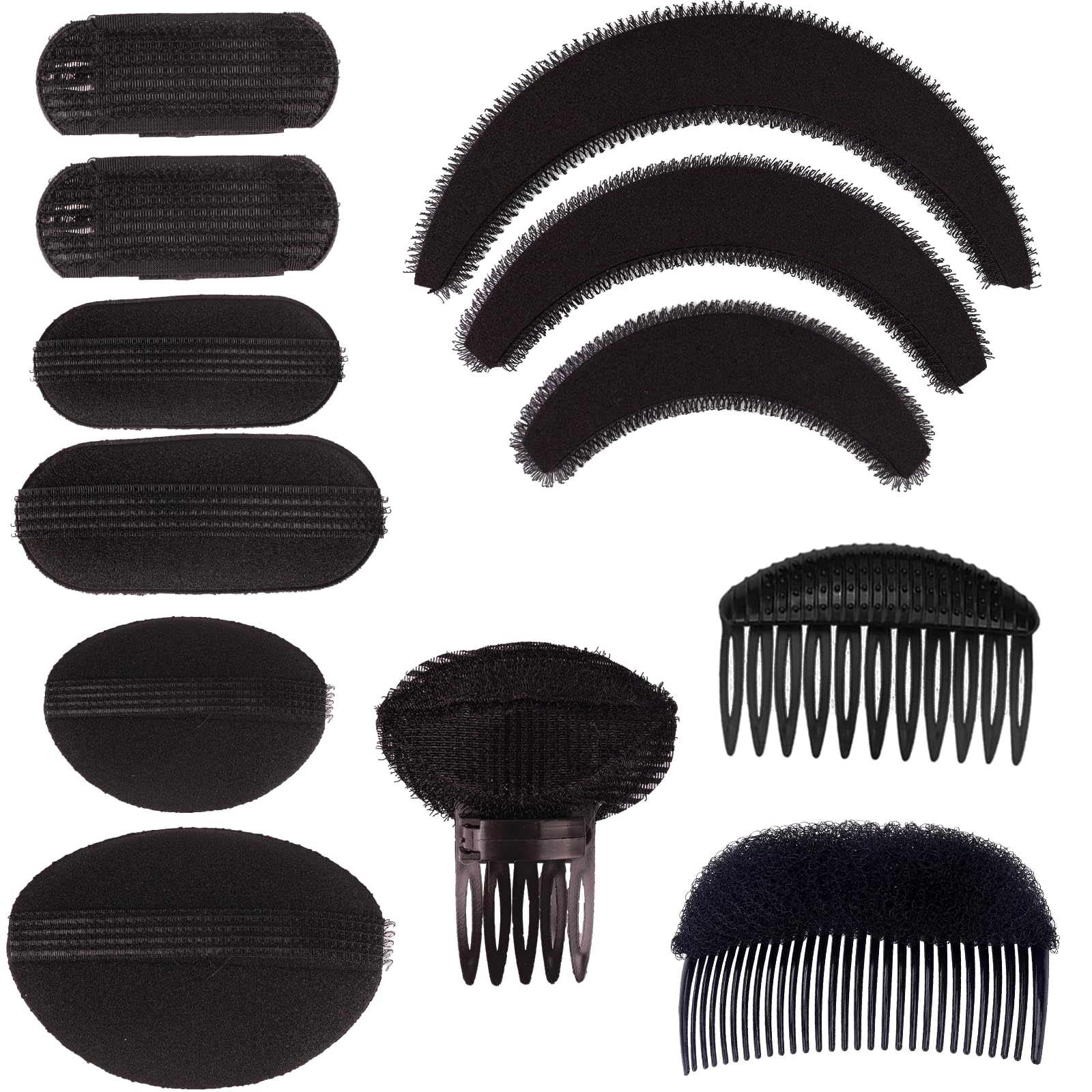 Bump Up Hair Styling Sponge Set - Volumizing Hair Bases, Inserts, Combs & Clips for Women & Girls - DIY Updo & Bun Accessories - Perfect for Parties, Weddings & Everyday Hairstyles (ZBb)
