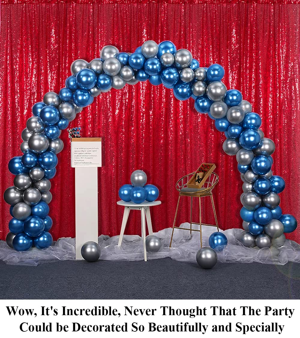 Partisout 8ftx8ft Red Sequin Curtain Backdrop - Sparkling Party, Wedding, Photo Booth & Event Decor - Glittering Sequin & Shimmer Background for Celebrations