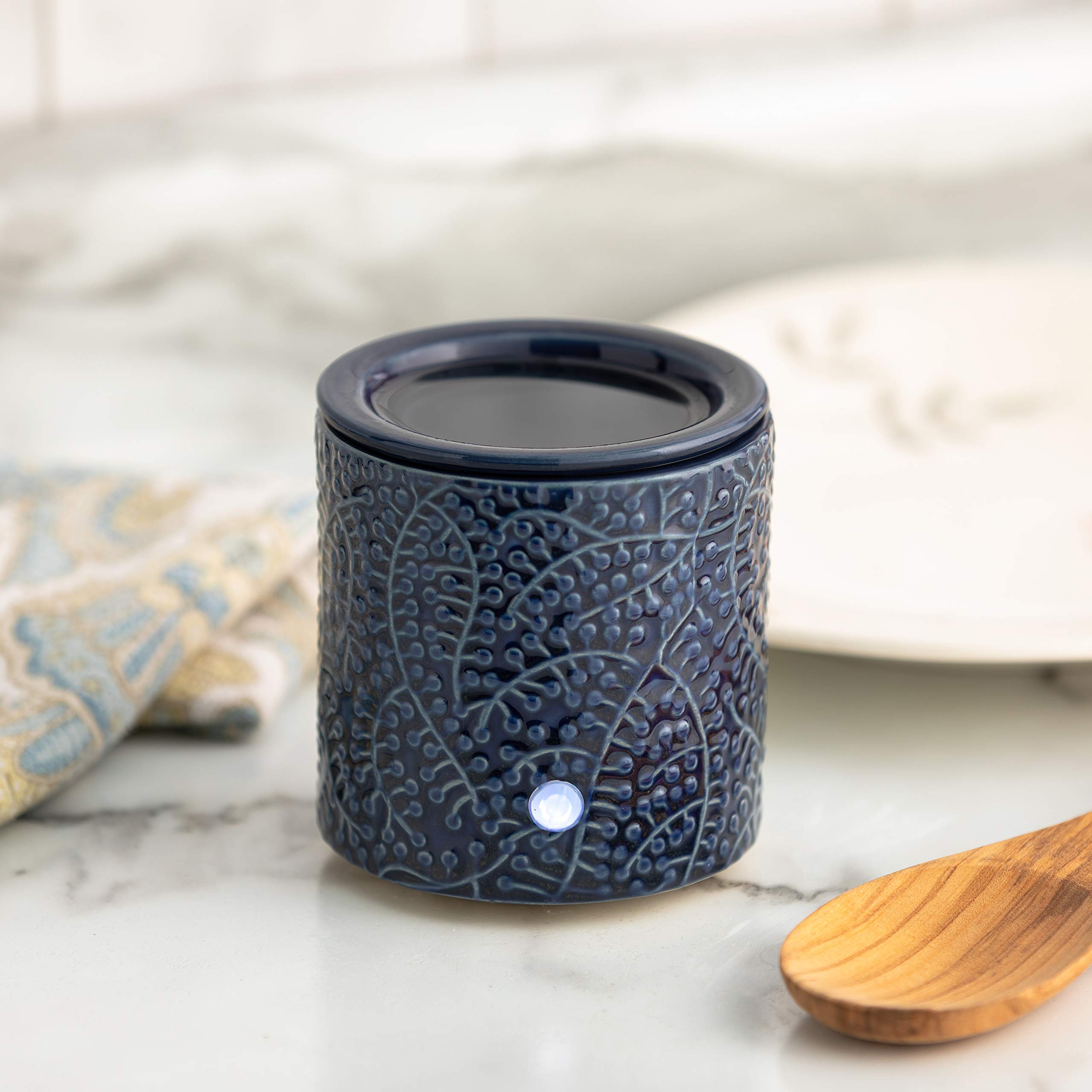 Blue Leaf Ceramic Electric Candle Warmer with Safety Timer | Automatic Plug-in Wax Melter for Scented Wax Cubes & Tarts | Home Fragrance Diffuser for Bedroom, Office, Living Room Decor | Perfect for Aromatherapy, Gifts & Relaxation