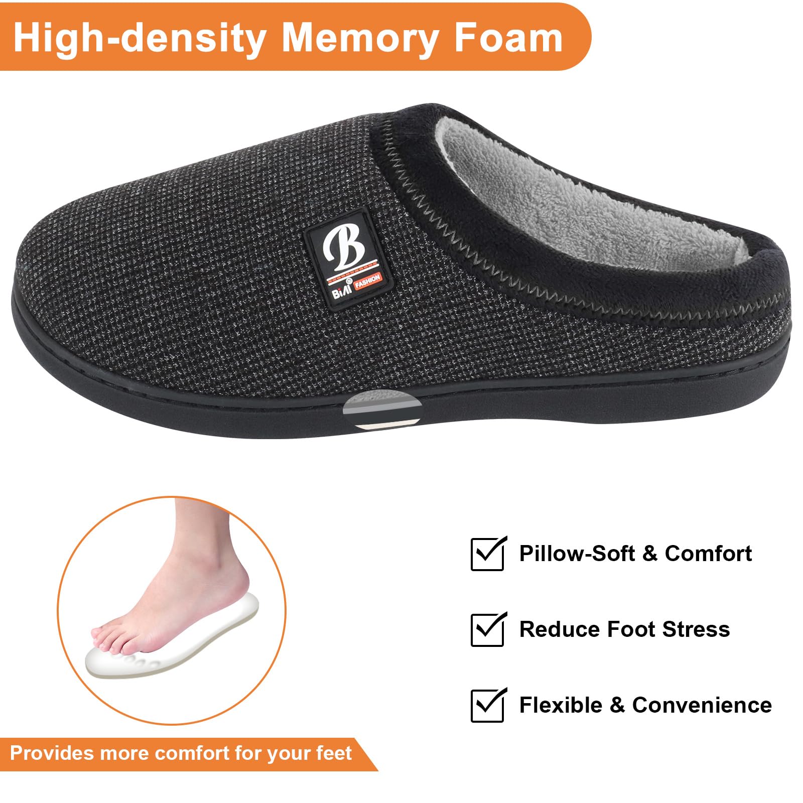 BIAL Men's Memory Foam Slippers with Anti-Slip Sole - Comfortable Indoor/Outdoor House Shoes for Bedroom, Lounge & Backyard Use