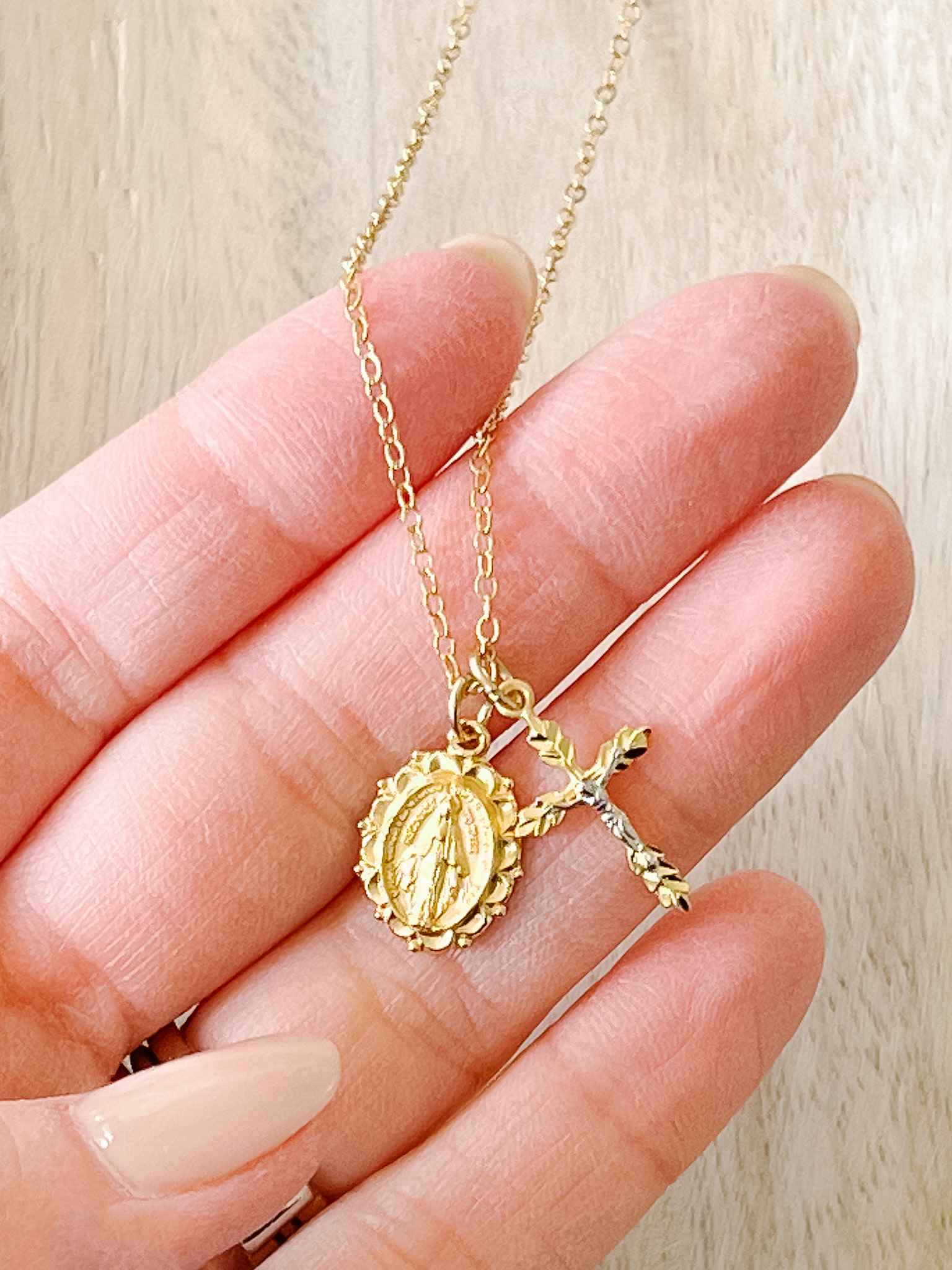 Miraculous Medal & Two-Toned Crucifix Necklace - Religious Jewelry for Women & Men - Perfect for Church, Prayer & Daily Wear