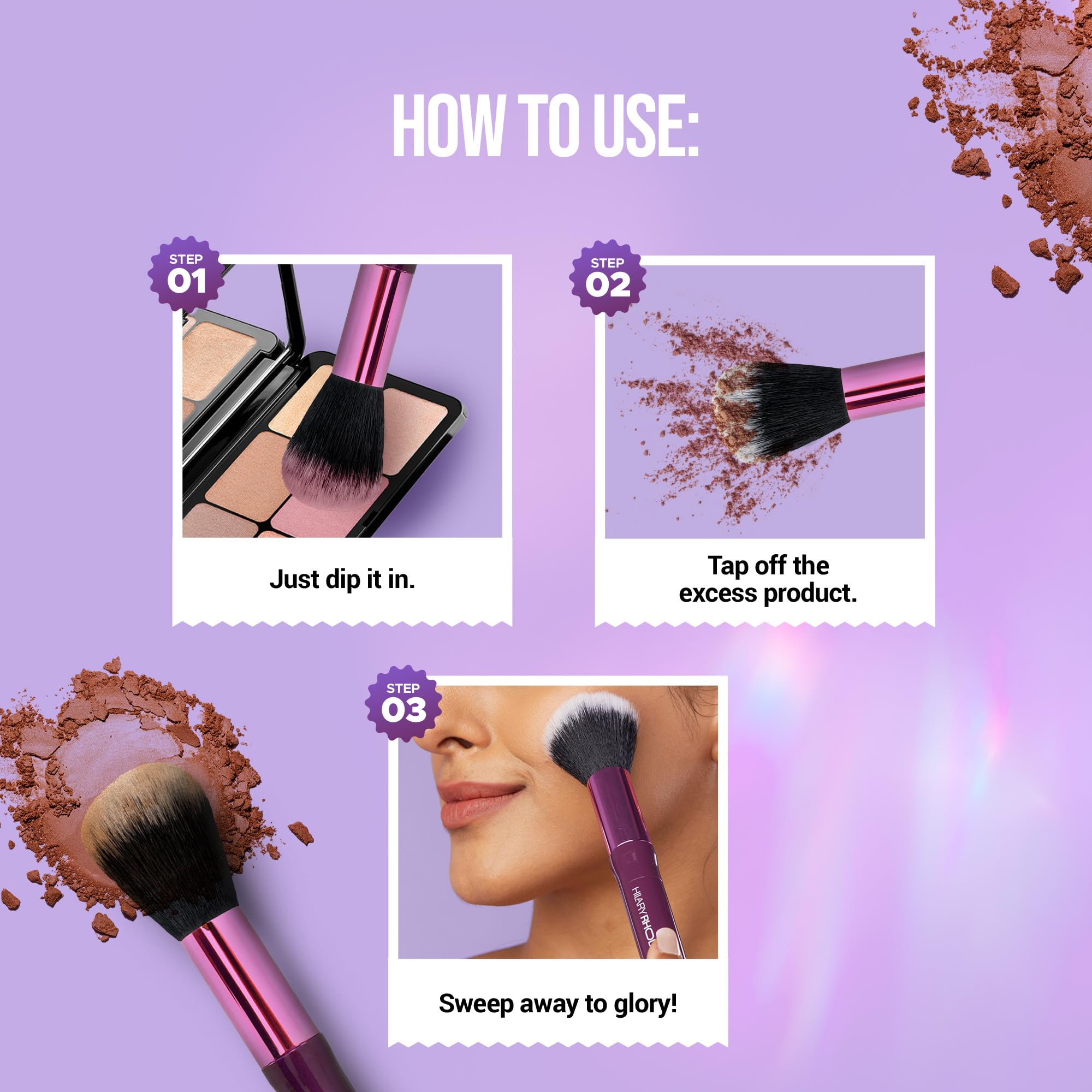 Hilary Rhoda One Touch Makeup Brush - Soft Bristle Foundation Brush for Cream, Liquid & Powder | Blush Applicator | Non-Absorbing Professional Cosmetic Brush for Flawless Makeup Application