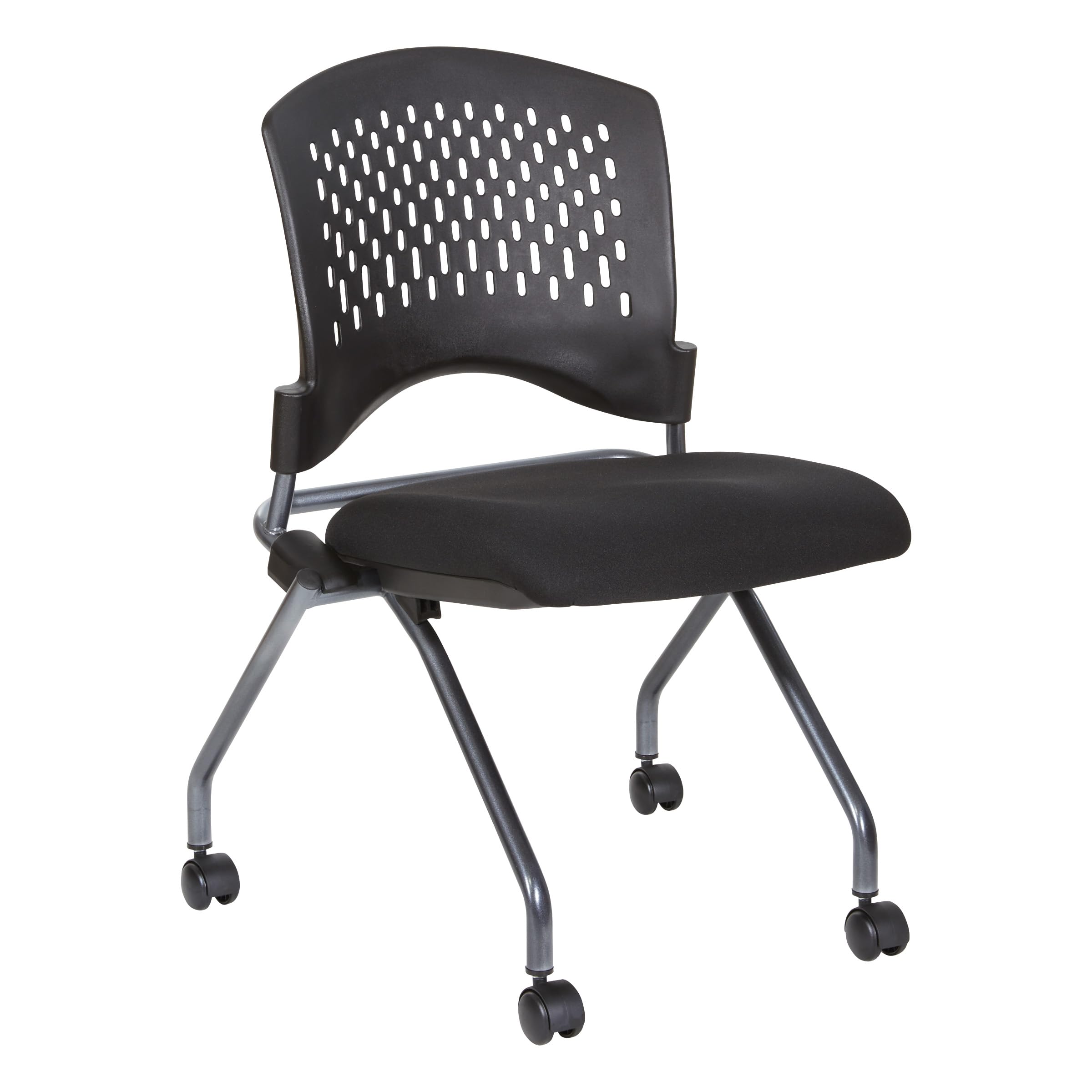 Office Star Deluxe Ventilated Plastic Wrap Around Back Folding Nesting Chair 2-Pack with Coal FreeFlex Fabric - Perfect for Office, Conference Rooms, Events & Home Use