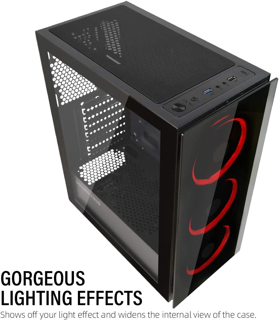 GOLDEN FIELD N18 Mid-Tower Gaming PC Case - High Airflow, Tempered Glass, RGB Lighting - Perfect for Gaming Rigs & Workstations