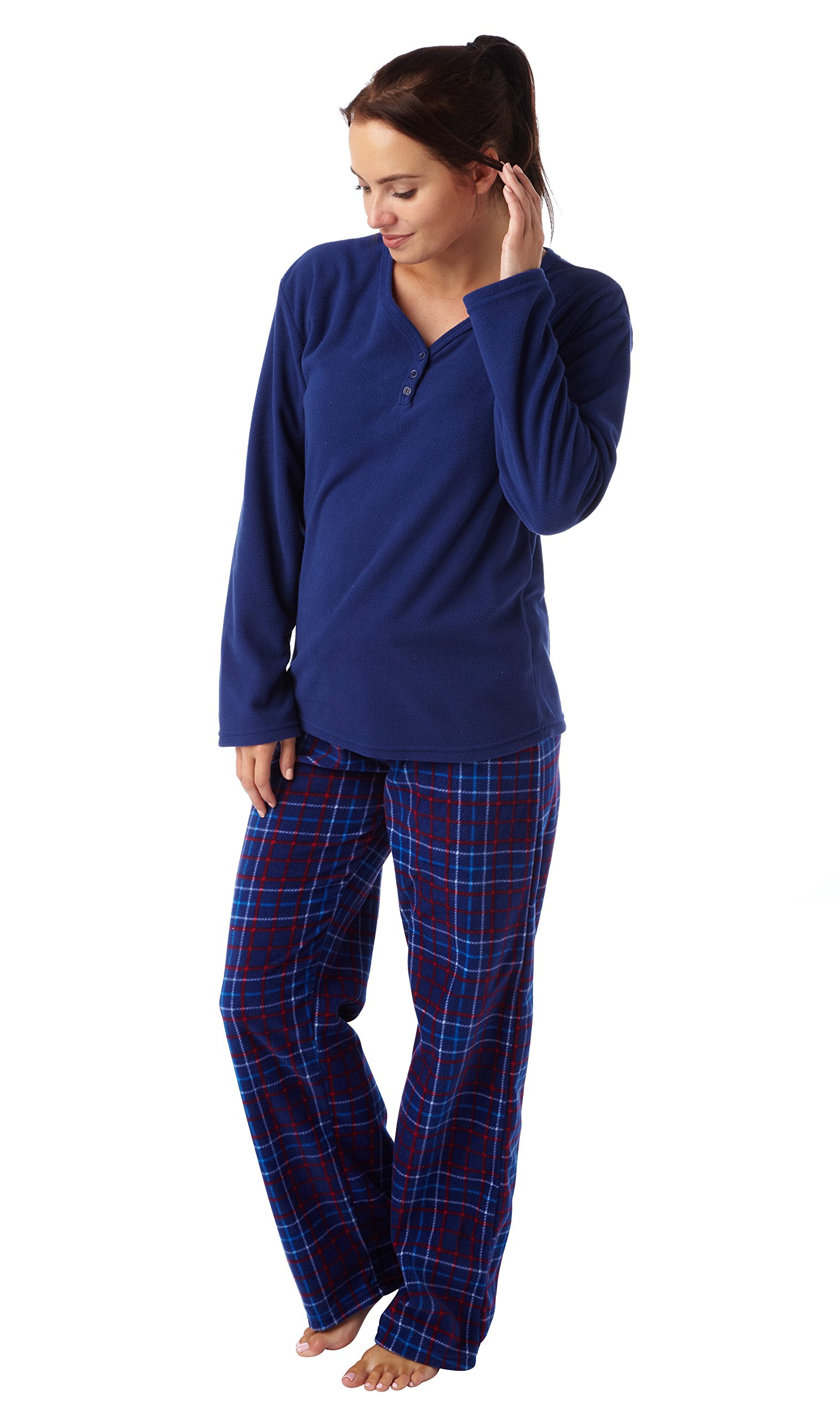 Women's Fairisle Check Print Fleece Pajamas - Cozy Winter Sleepwear