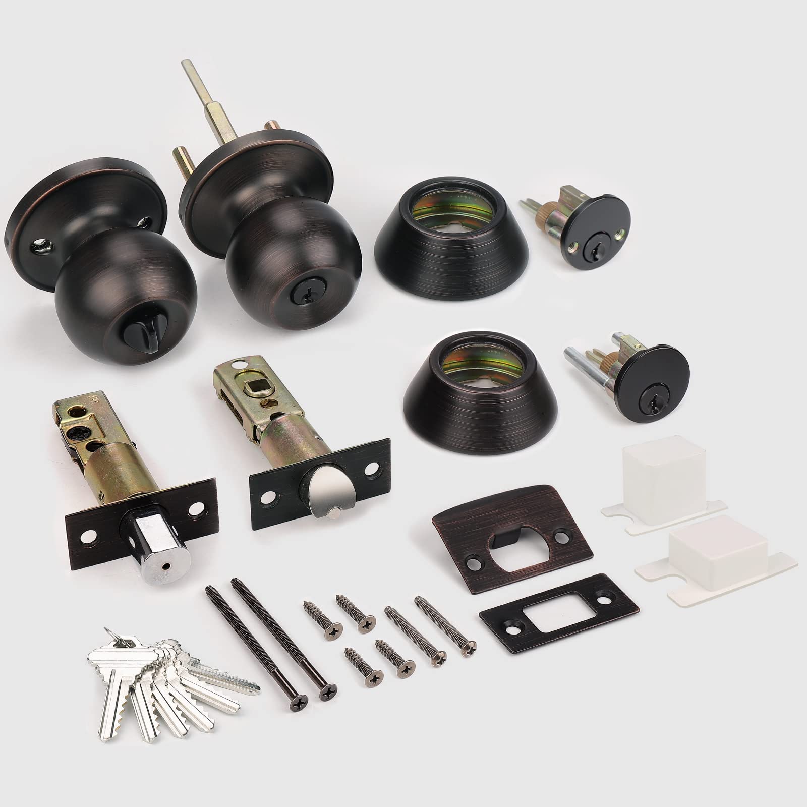 Probrico 5-Pack Oil Rubbed Bronze Door Knob & Deadbolt Sets - Keyed Alike Entry Handlesets for Front Doors, Interior & Exterior Use | Durable Hardware for Homes, Offices & Contractors | Secure Your Main Entrance & Interior Spaces
