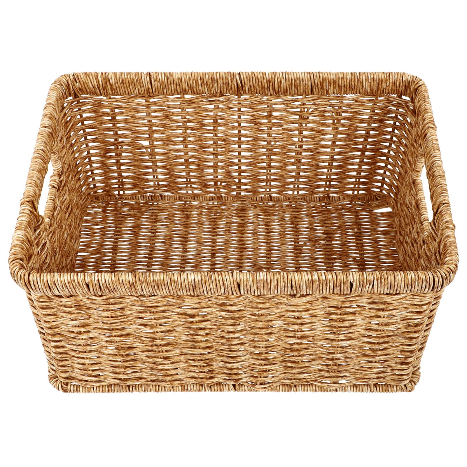 ULTNICE Woven Storage Basket with Handles - 34x24x17cm Light Brown Rattan Organizer Bin for Kitchen, Pantry, Shelves & Cabinets | Perfect for Cutlery, Towels & Home Decor Organization