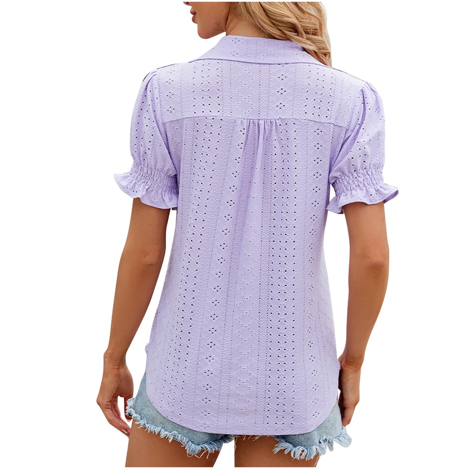 Women's Casual Short Sleeve V-Neck Tee - Summer Ruffle Blouse for Outing