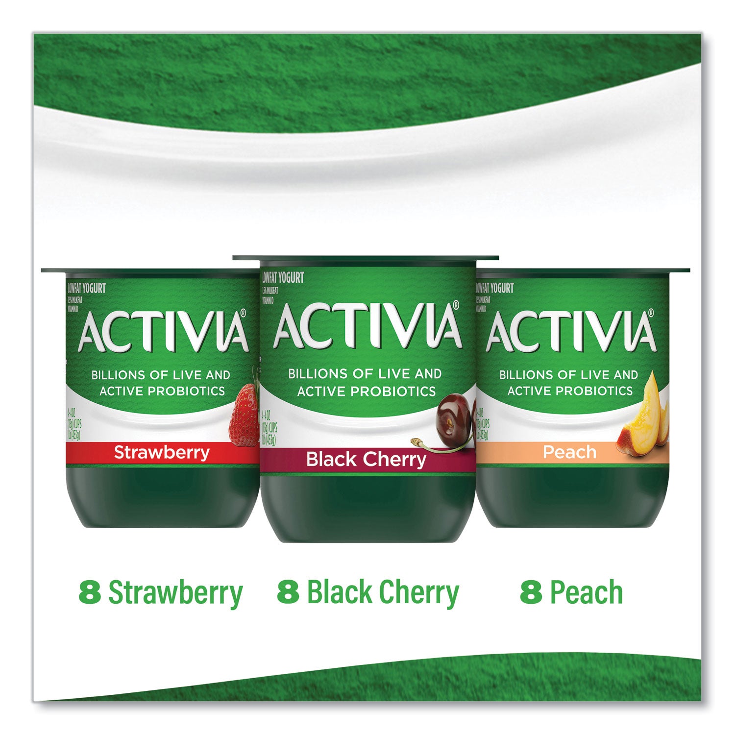 Activia Probiotic Lowfat Yogurt Cups - 4 oz, Pack of 24 | Black Cherry, Peach & Strawberry Flavors | Supports Digestive Health | Perfect for Breakfast, Snacks & Healthy Lifestyle