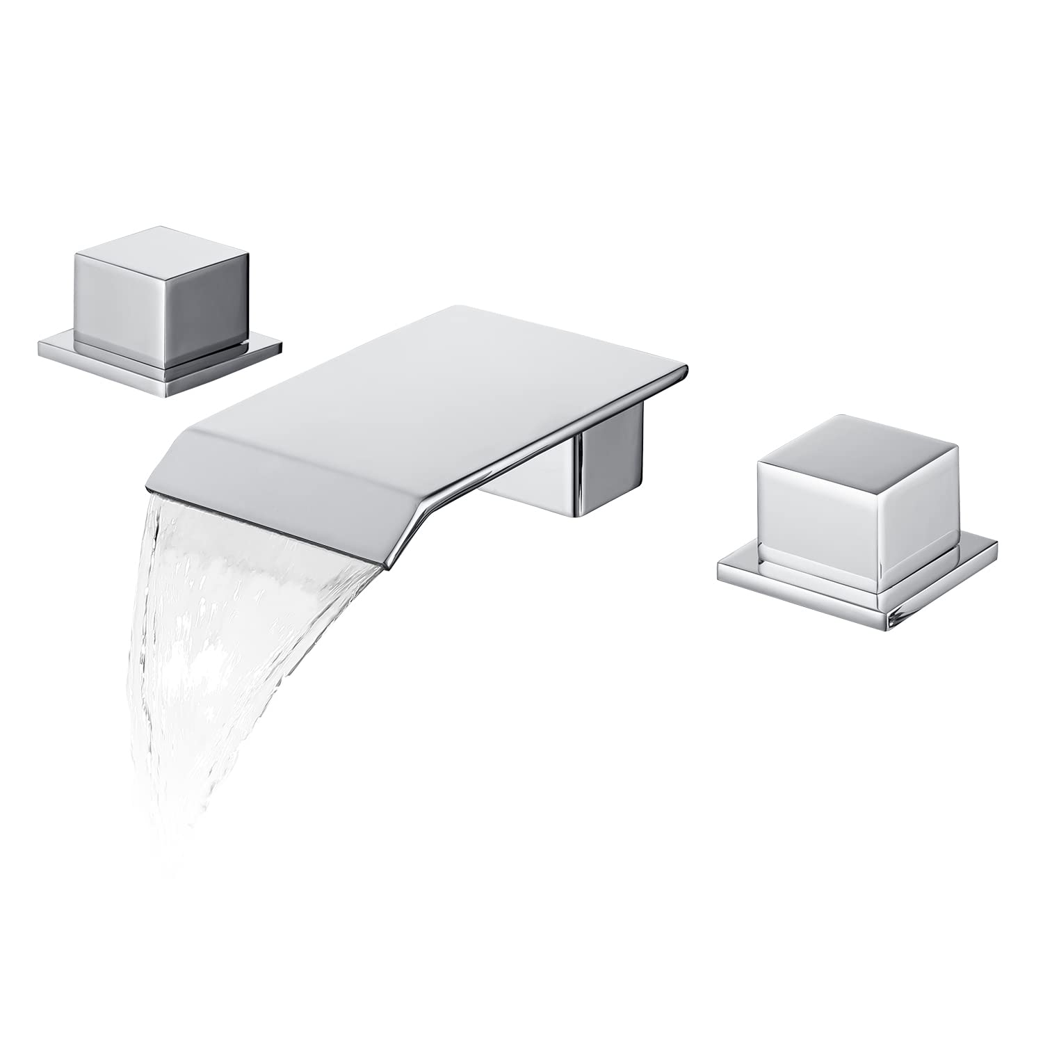 Premium 3-Hole Widespread Bathroom Sink Faucet - Deck Mounted Double Handle Bathroom Basin Faucet with Wide Waterfall Spout in Polished Chrome - Perfect for Modern Bathrooms, Master Suites & Luxury Vanities