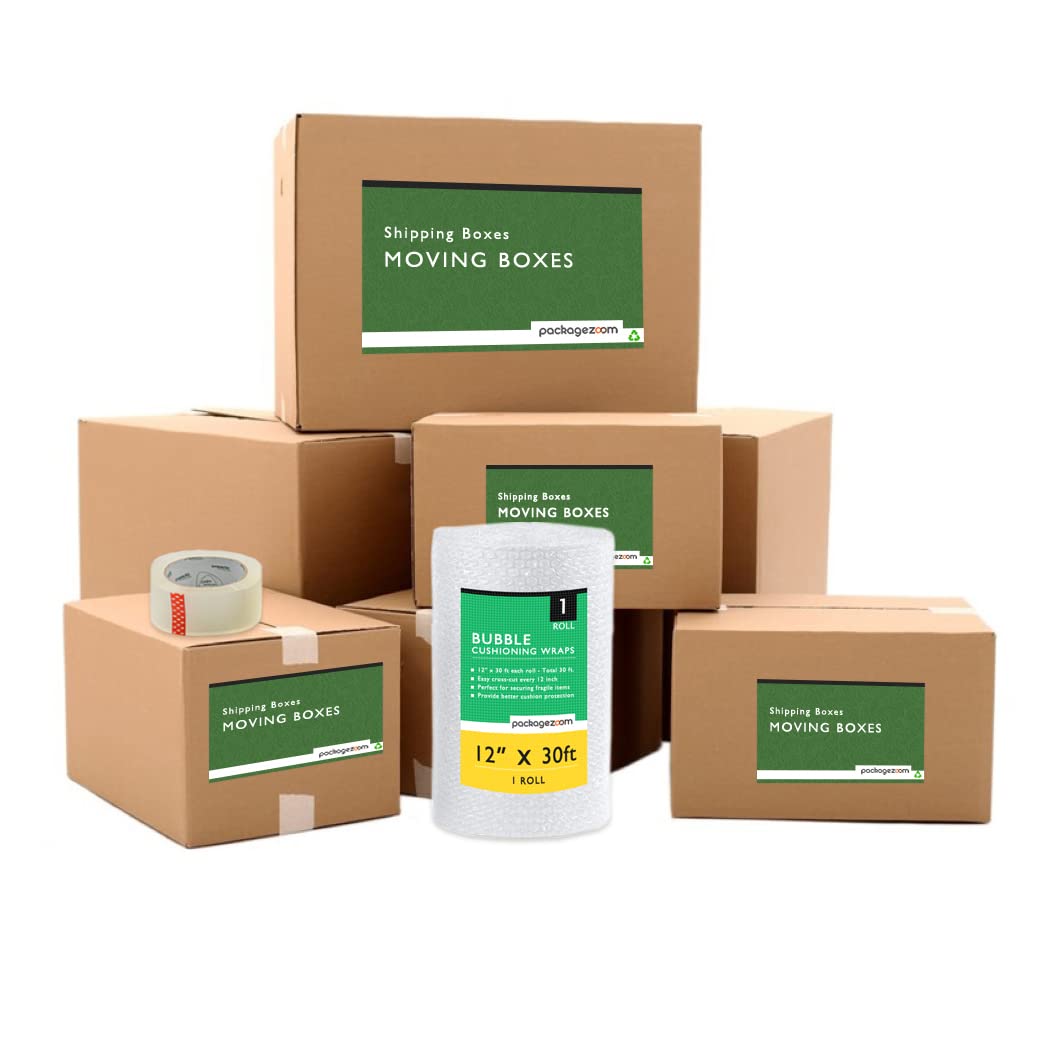 20 Pack Moving Boxes Set - Large, Medium & Small Sizes with Bubble Cushioning Wrap & 2.7 Mil Packing Tape | Home, Office & Apartment Moving Supplies for Safe Packing & Shipping