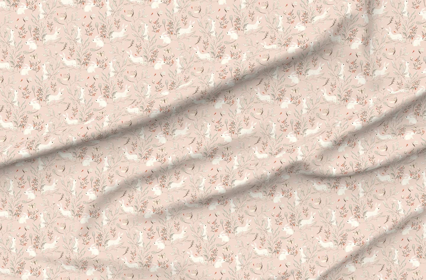 Premium Spoonflower Fabric - Pink Bunny Rabbit Woodland Animals Forest Print on Soft Minky Fabric by The Yard - Perfect for Sewing Baby Blankets, Quilt Backing & Plush Toys | Easter Spring Nursery Decor & DIY Craft Projects