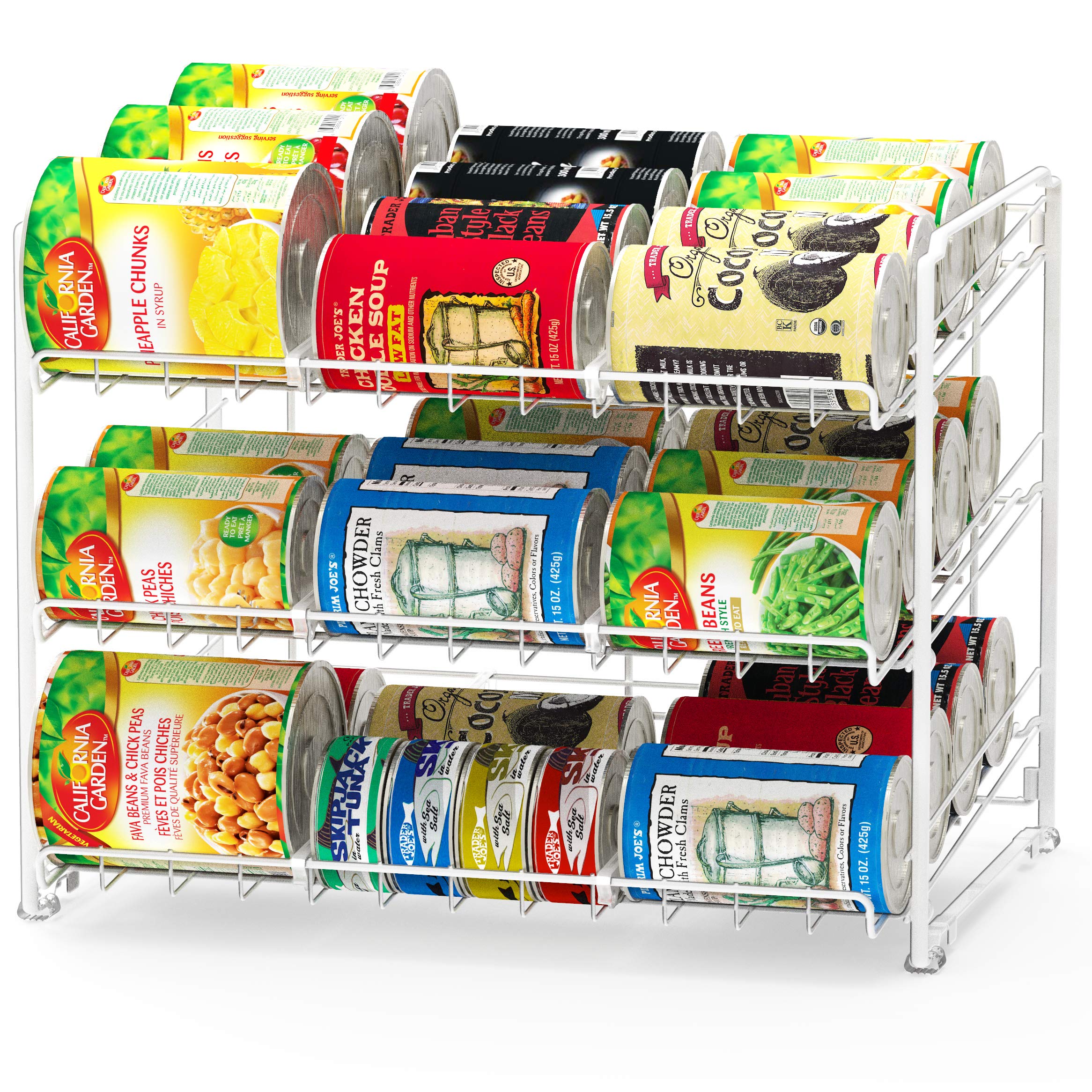 Stackable Can Rack Organizer for Pantry Storage - Space Saving Kitchen Cabinet Organizer for Canned Food, Spices & Groceries - Perfect for Home, Restaurant & Office Pantry Organization (White)