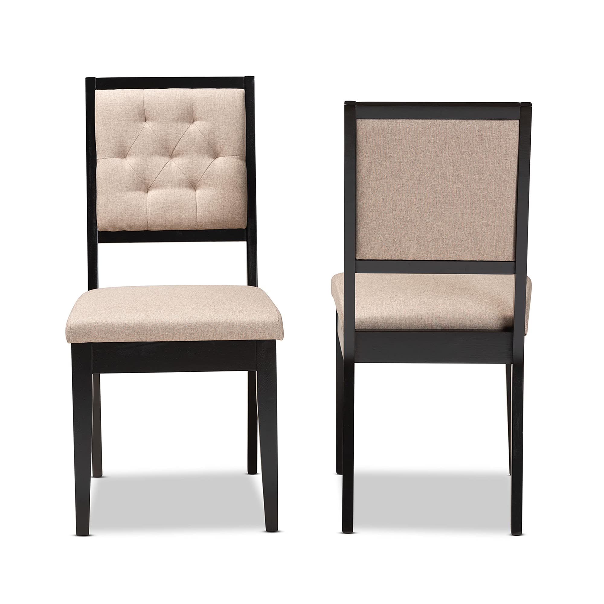 Baxton Studio Gideon 2-Piece Dining Chair Set - Sand Fabric Upholstered with Dark Brown Wood Finish - Modern Kitchen & Dining Room Chairs for Home Decor