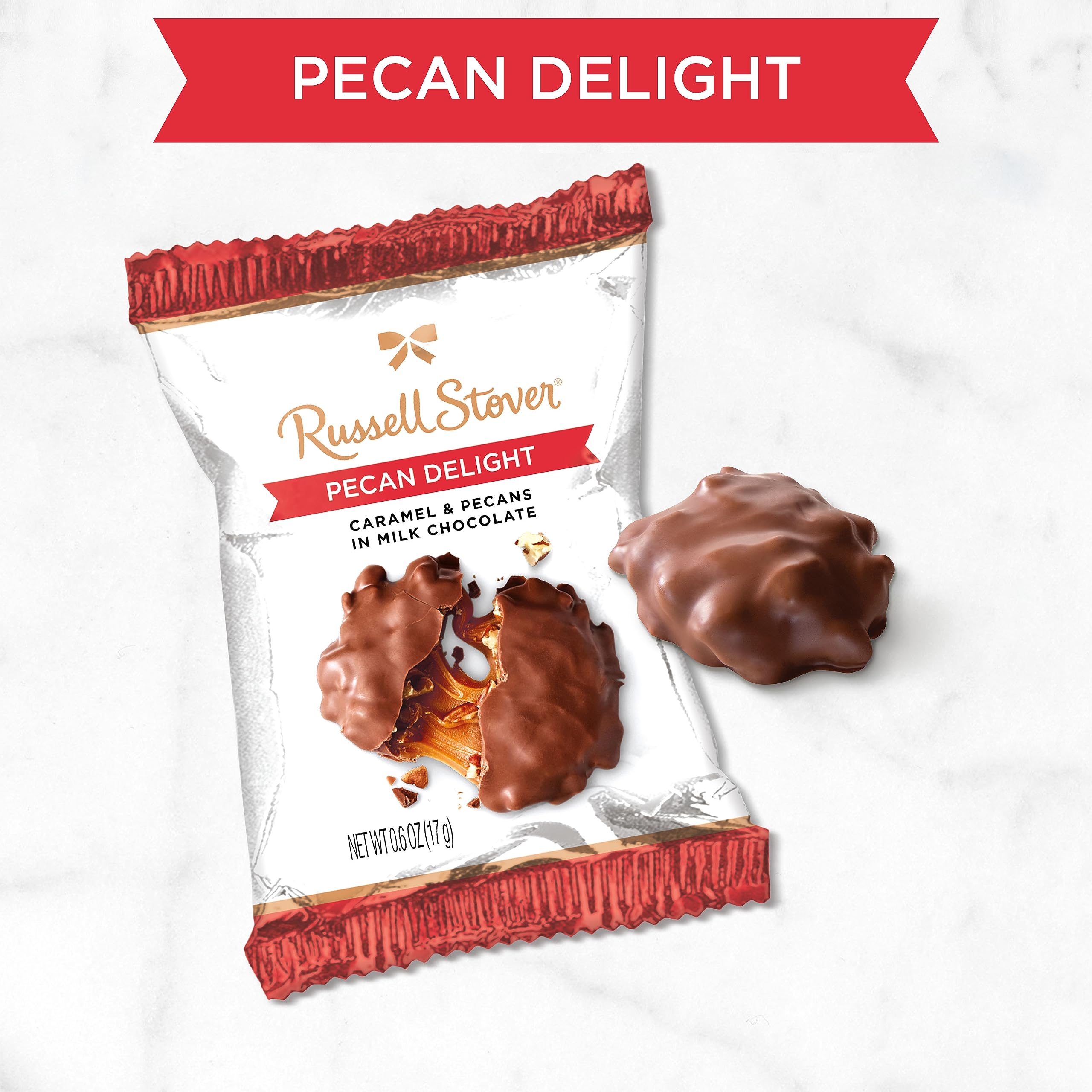 Russell Stover Milk Chocolate Pecan Delight - 0.6 oz (Pack of 36) - Premium Chocolate Candy for Gifts, Parties & Holiday Treats