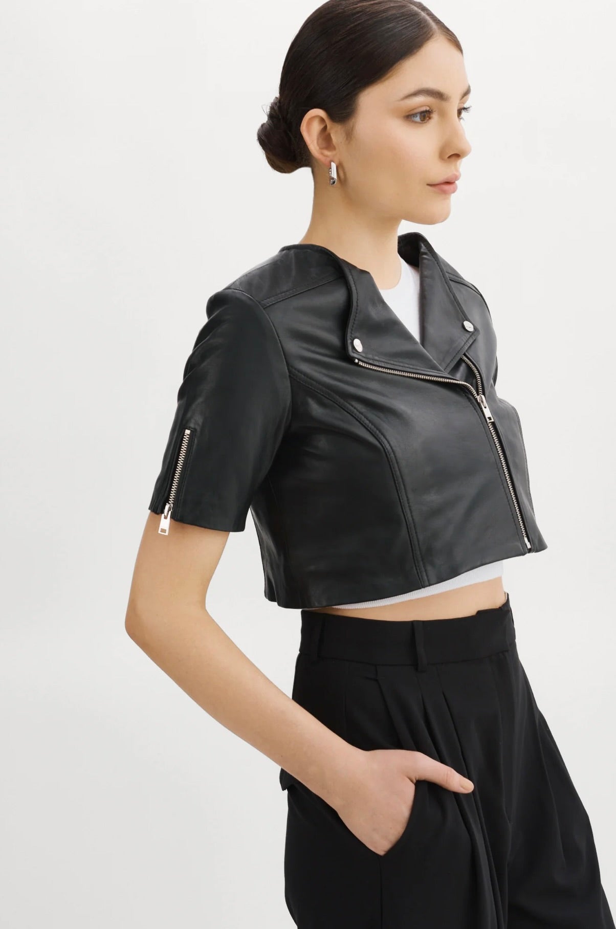 Kirsi Cropped Biker Jacket for Women - Stylish Faux Leather Motorcycle Jacket with Zipper Details | Perfect for Riding, Night Out & Streetwear Fashion