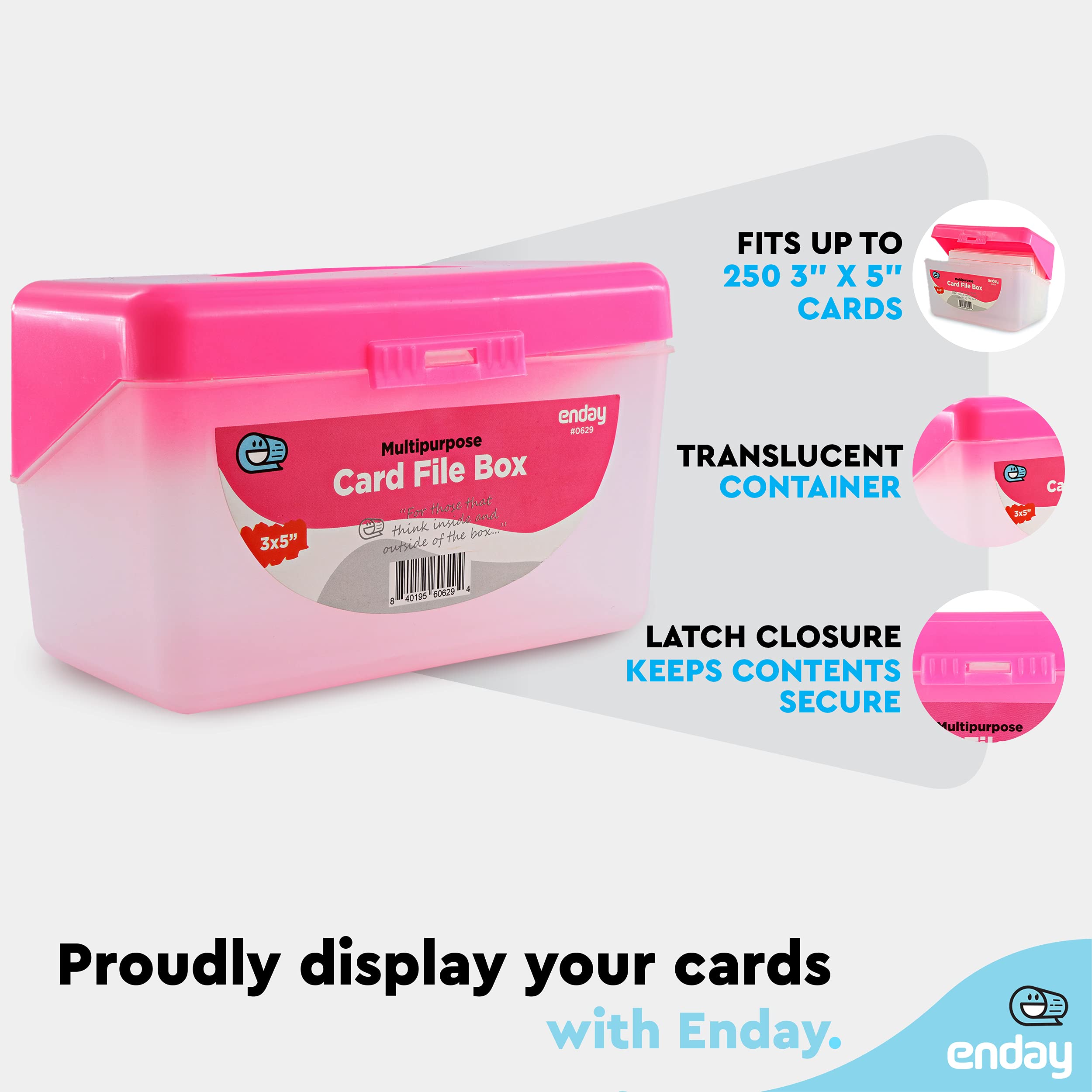 Enday 3x5 Index Card Holder - Pink, Purple, Red, Green, Blue, Grey | Flip Top Flash Card Organizer Case for Notes, Recipes & Study Cards | Holds 250 Index Cards (36 Pack) - Perfect for School, Office & Home Organization