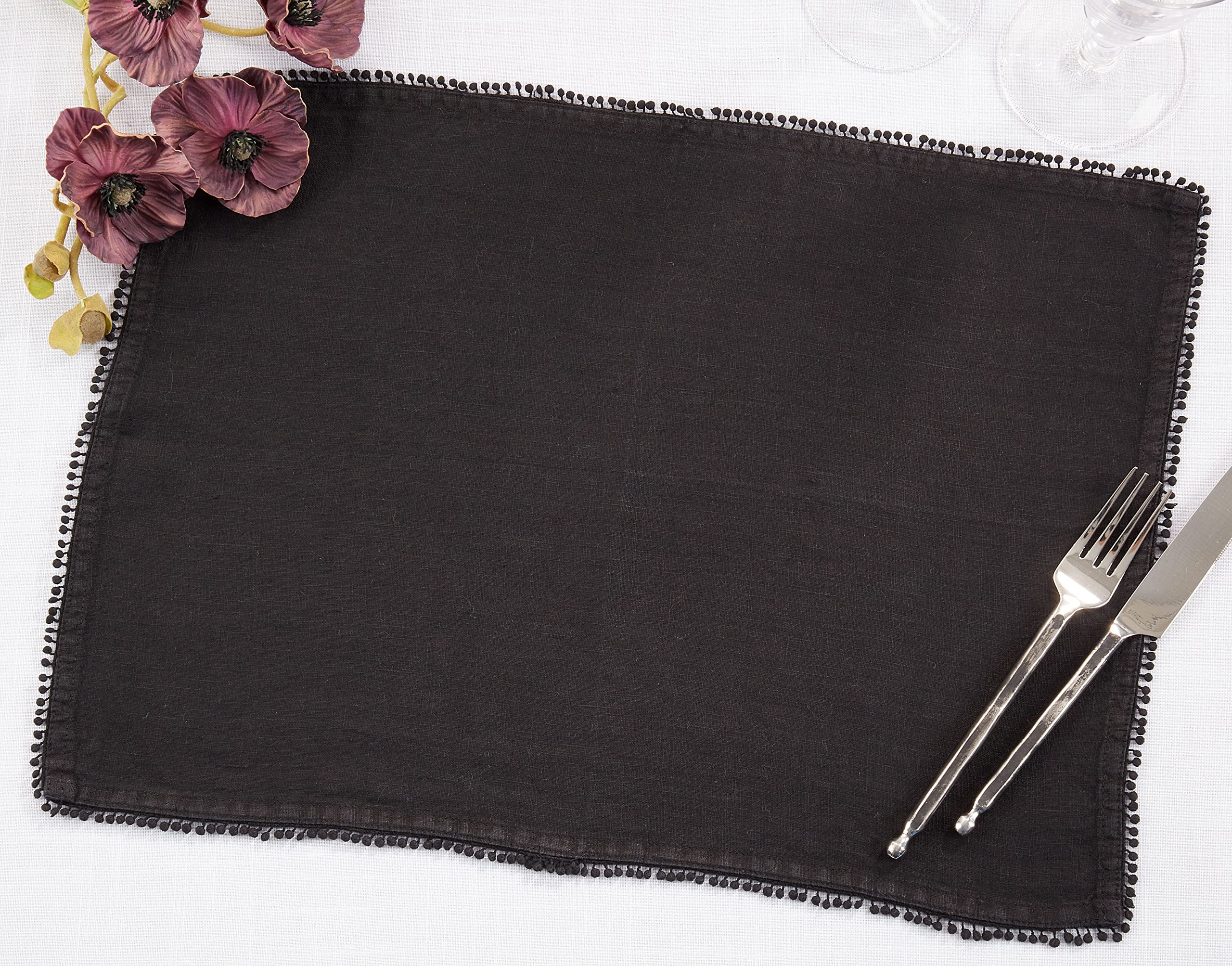 Pom Pom Design Placemats Set of 4 - Non-Slip Washable Table Mats for Dining, Kitchen, Party & Home Decor - Perfect for Thanksgiving, Christmas & Everyday Use