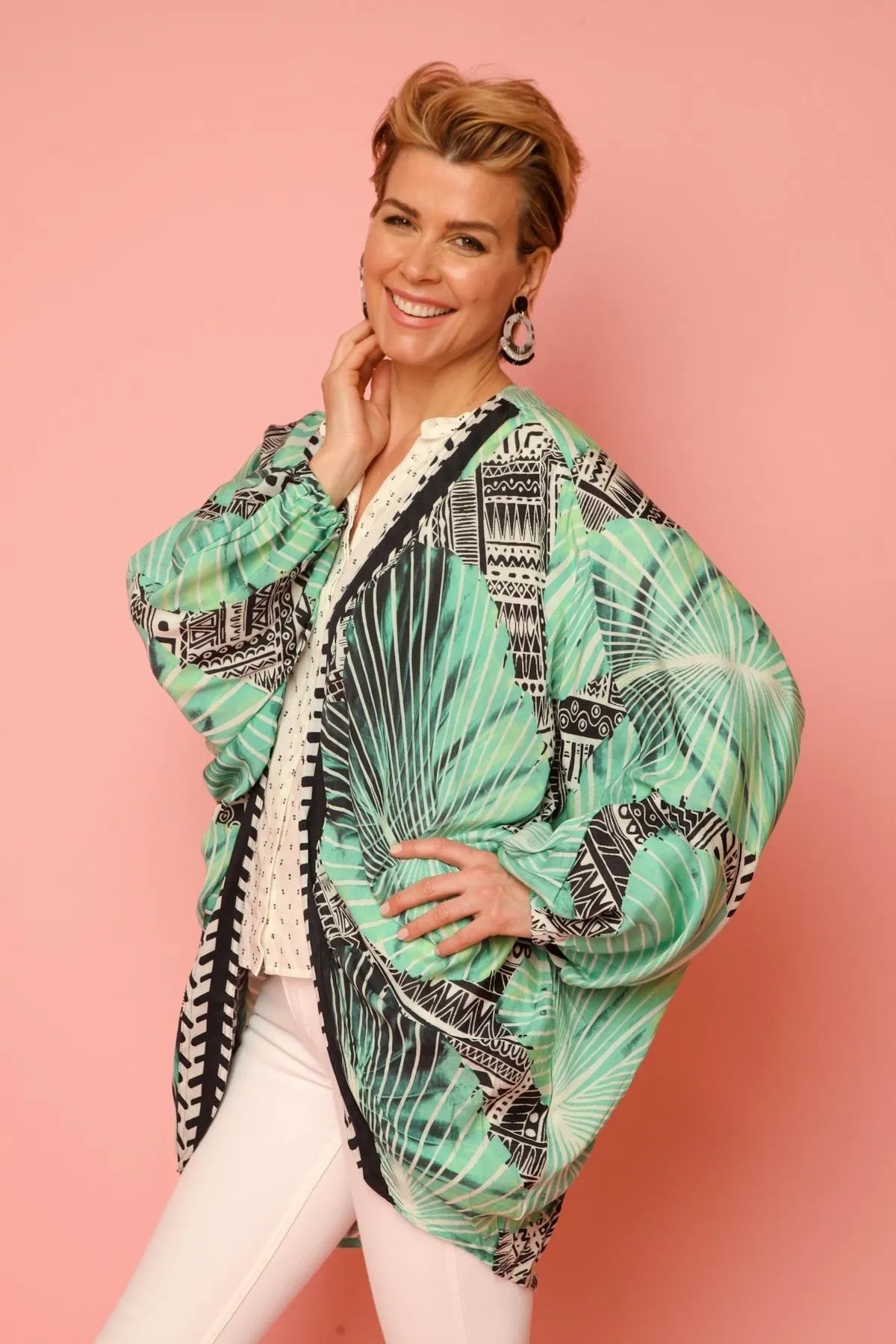Stylish Tribal Print Cocoon Kimono - Boho Chic Loose Cover-Up for Beach, Festival & Lounge Wear