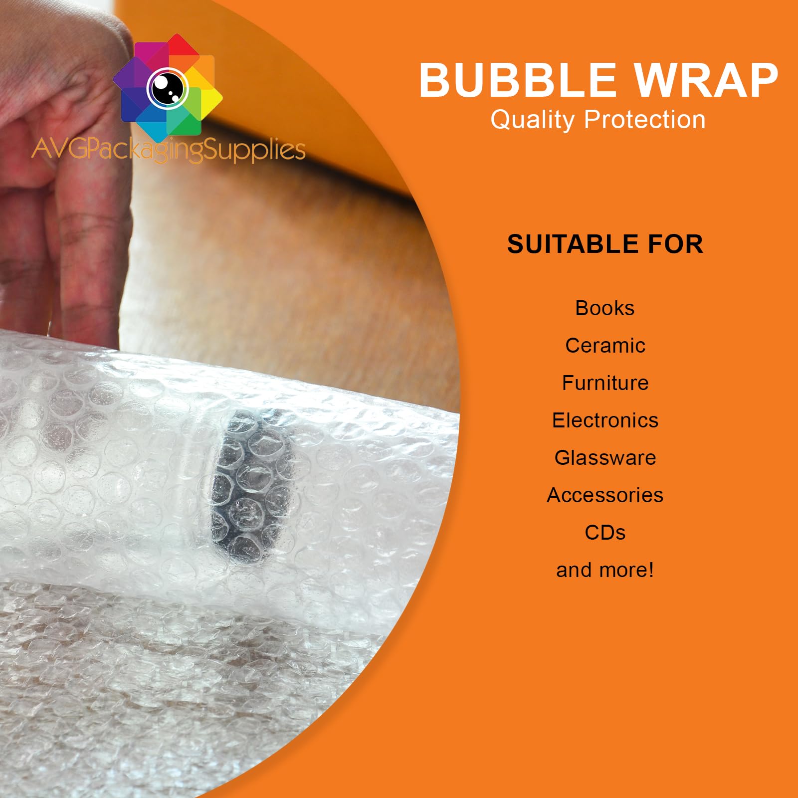 AVG Packaging Large Bubble Wrap Roll - Heavy Duty Perforated Packing Material for Moving & Shipping (125' x 12
