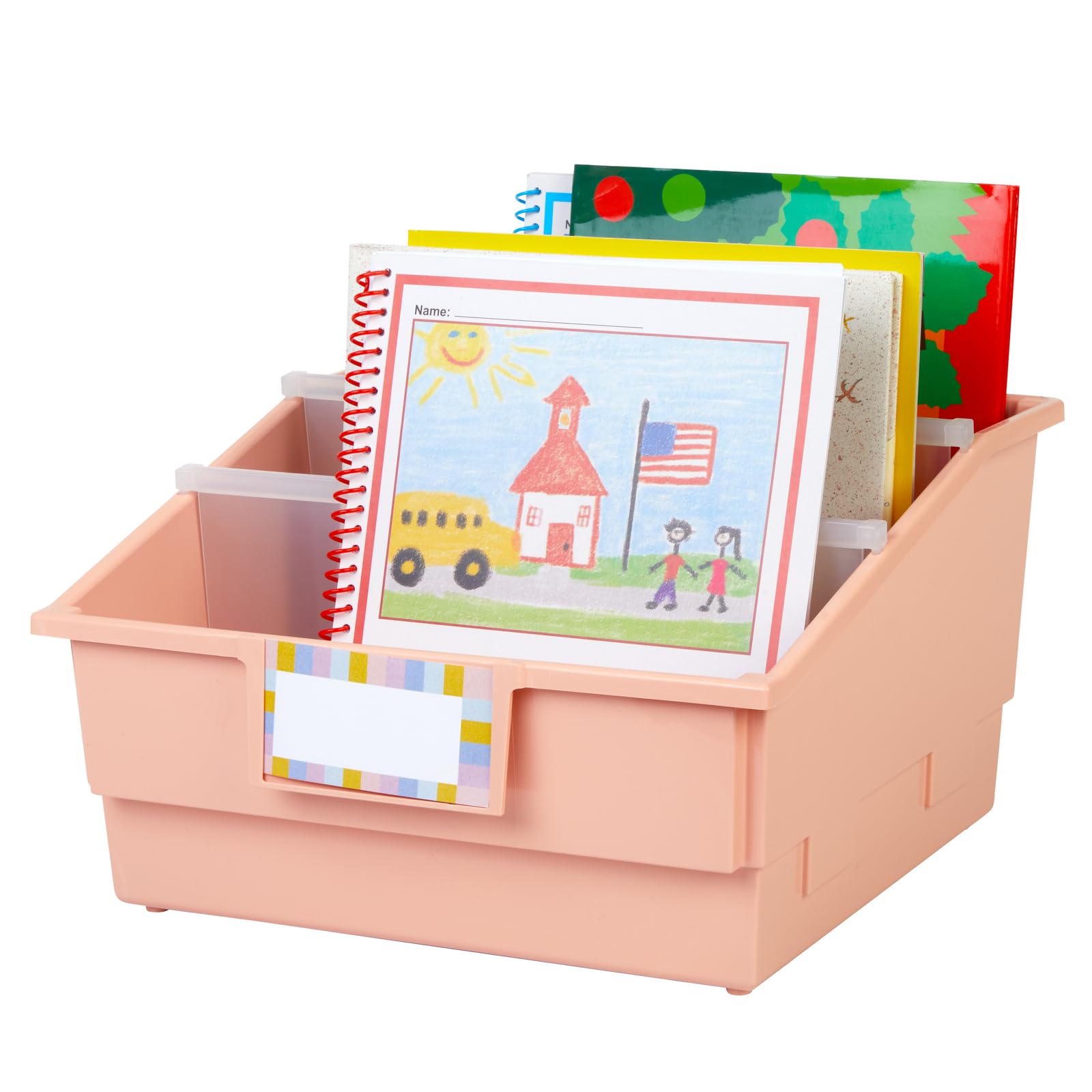 Really Good Stuff Picture Book Classroom Library Bins with Dividers - 6 Pack Peach - Durable Book Storage for Kids | Perfect for Classroom Organization, Homeschooling & Daycare Centers