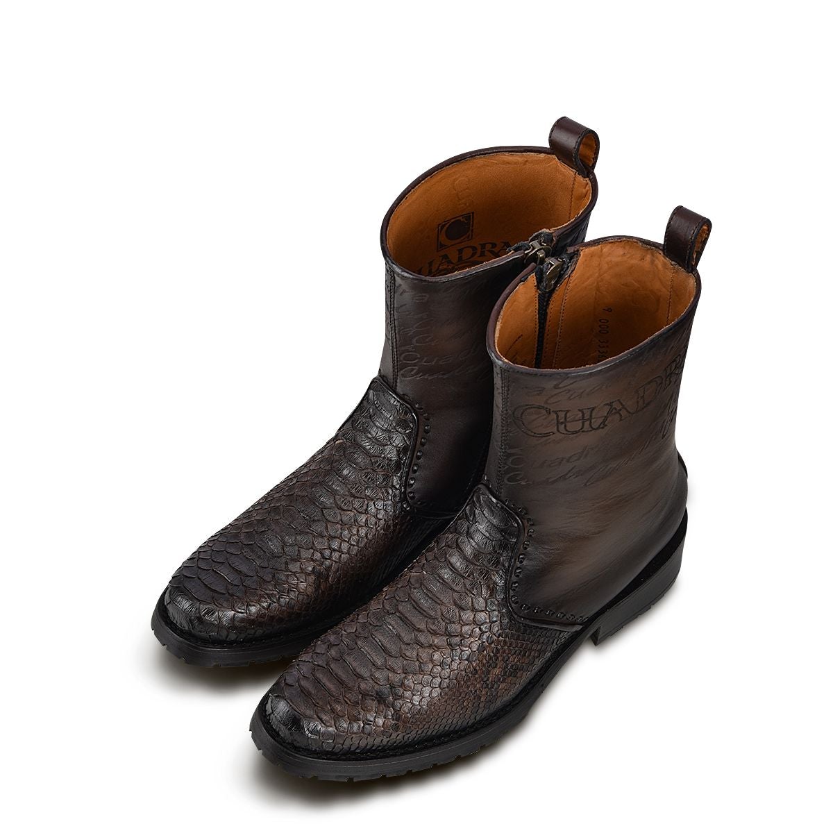 4D15PH Men's Fashion Cowboy Work Boots - Genuine Python Leather Ankle Boots in Cuadra Brown for Western Style & Outdoor Activities