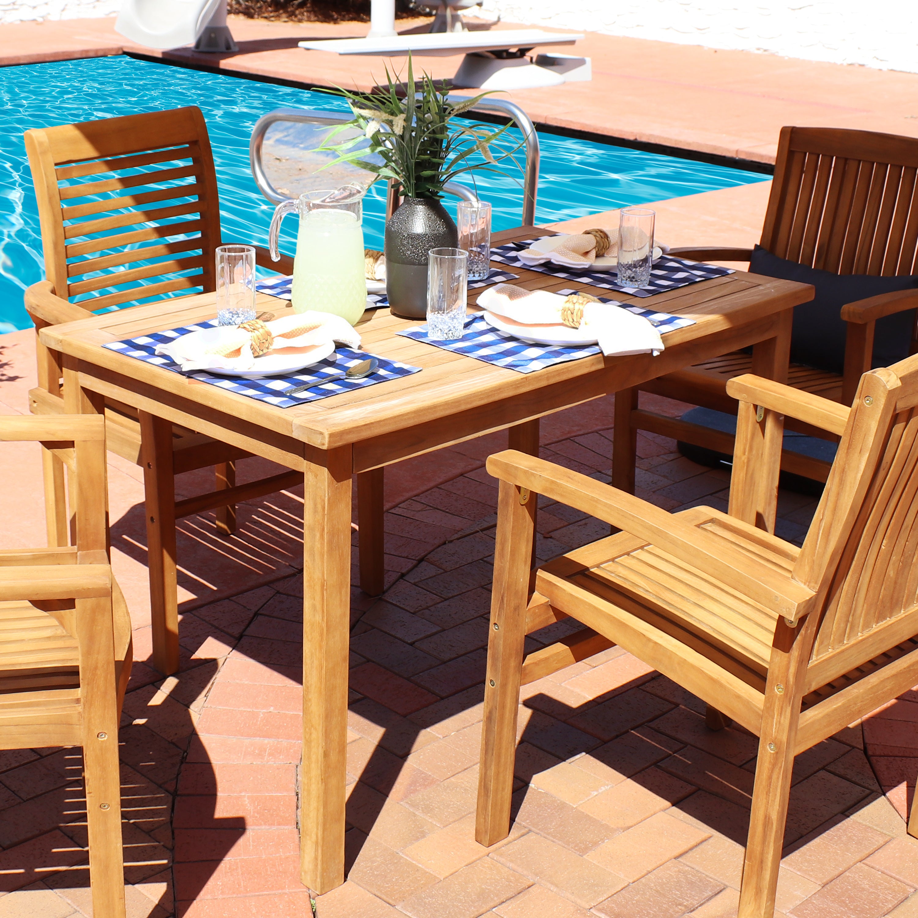 Sunnydaze Teak Rectangle Outdoor Dining Table - Stain Finish, 47